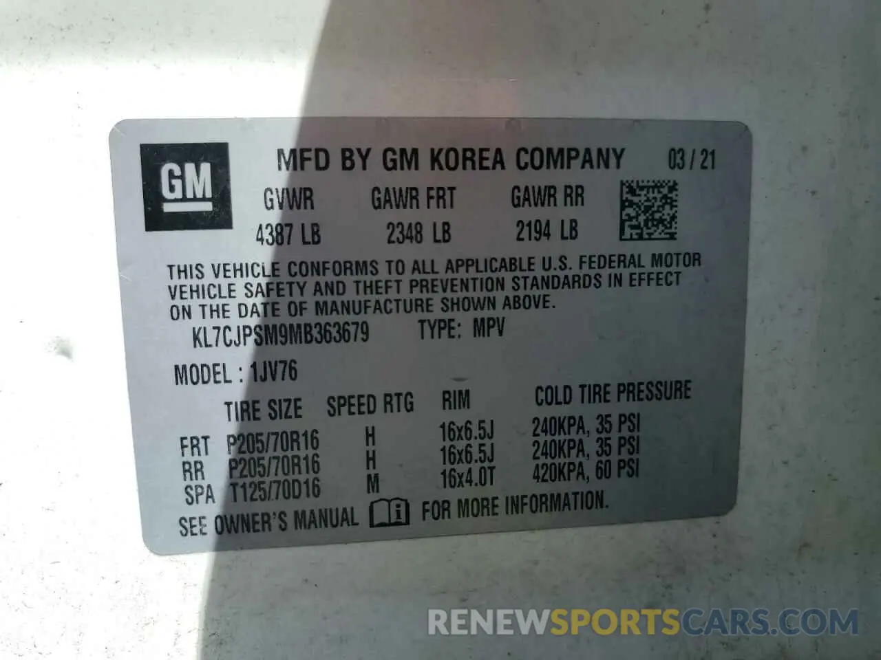 13 Photograph of a damaged car KL7CJPSM9MB363679 CHEVROLET TRAX 2021