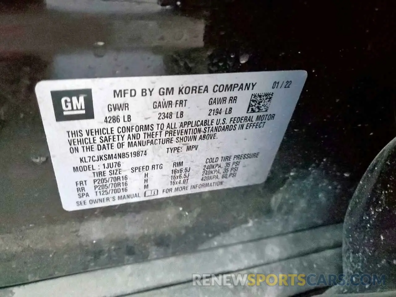 13 Photograph of a damaged car KL7CJKSM4NB519874 CHEVROLET TRAX 2022