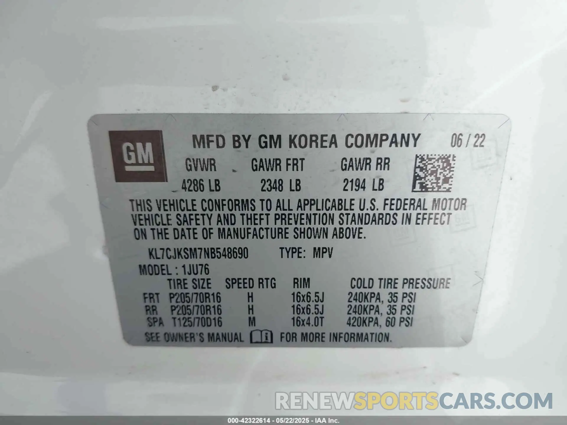 9 Photograph of a damaged car KL7CJKSM7NB548690 CHEVROLET TRAX 2022