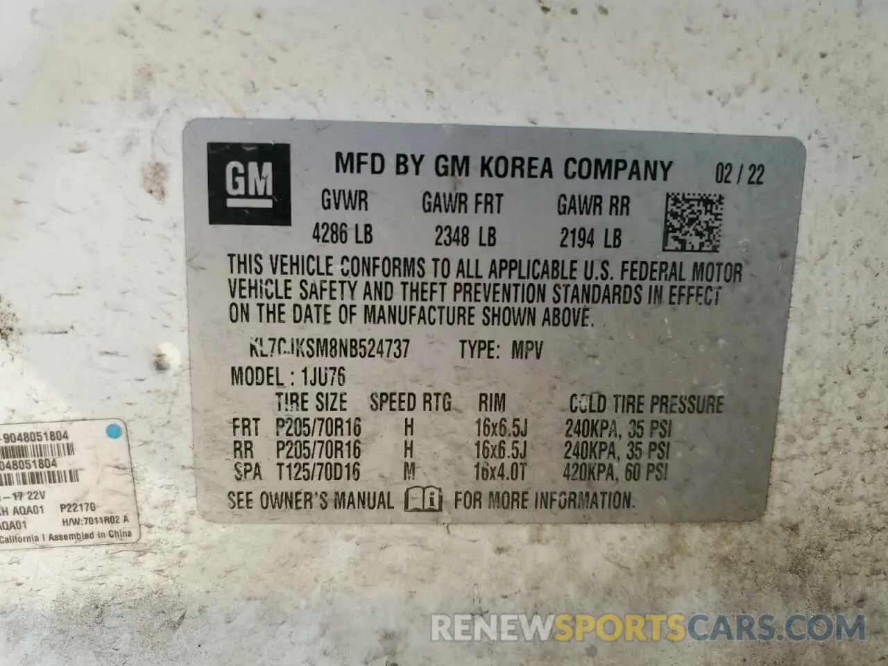 14 Photograph of a damaged car KL7CJKSM8NB524737 CHEVROLET TRAX 2022