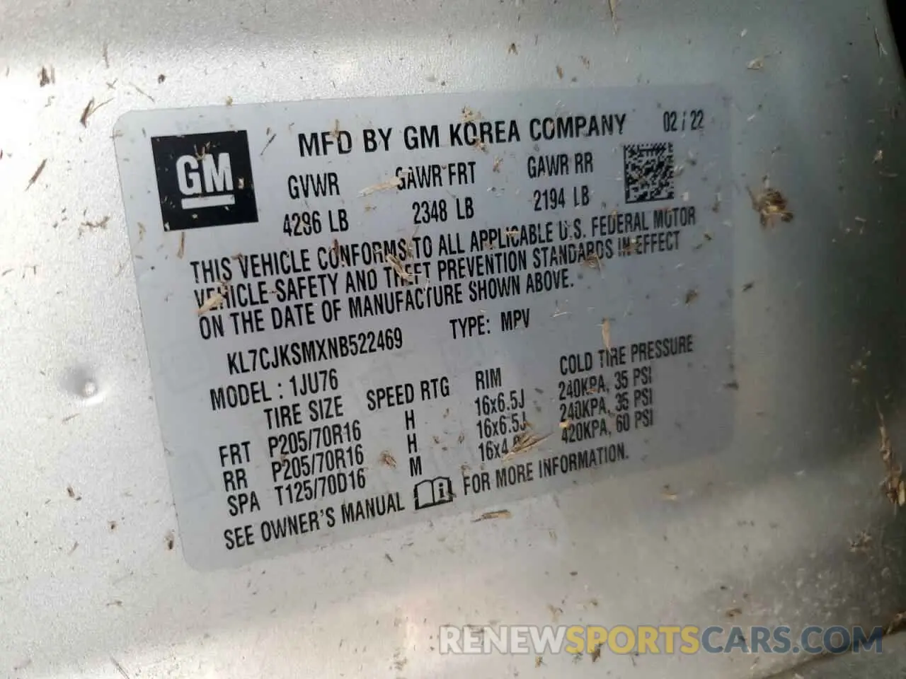 14 Photograph of a damaged car KL7CJKSMXNB522469 CHEVROLET TRAX 2022