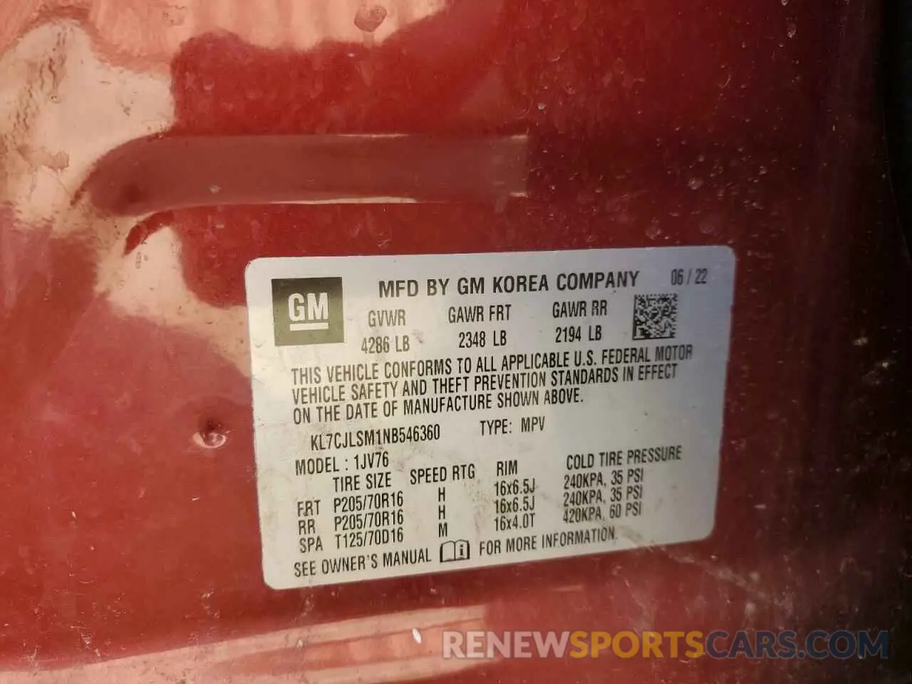 14 Photograph of a damaged car KL7CJLSM1NB546360 CHEVROLET TRAX 2022