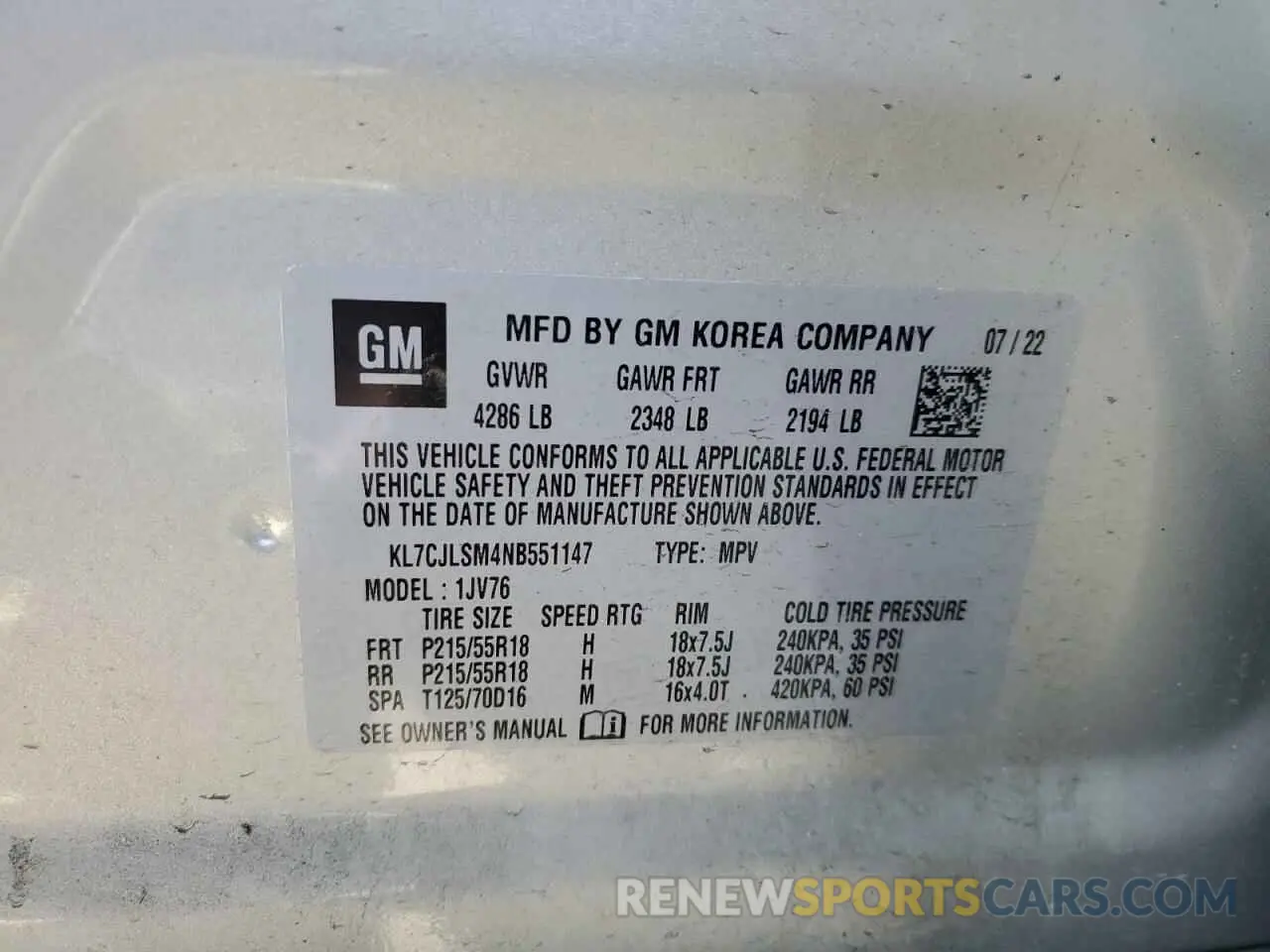12 Photograph of a damaged car KL7CJLSM4NB551147 CHEVROLET TRAX 2022