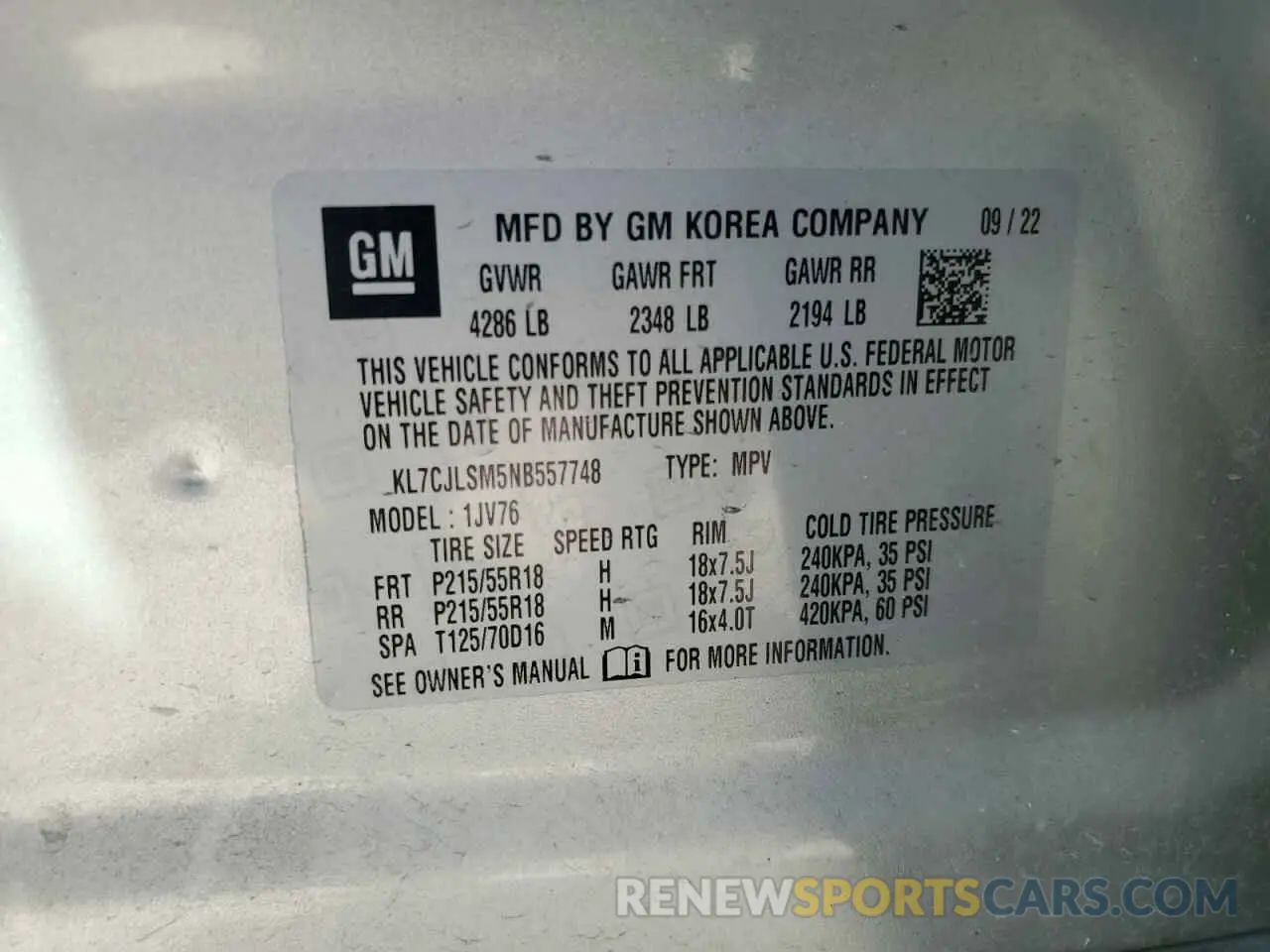 16 Photograph of a damaged car KL7CJLSM5NB557748 CHEVROLET TRAX 2022