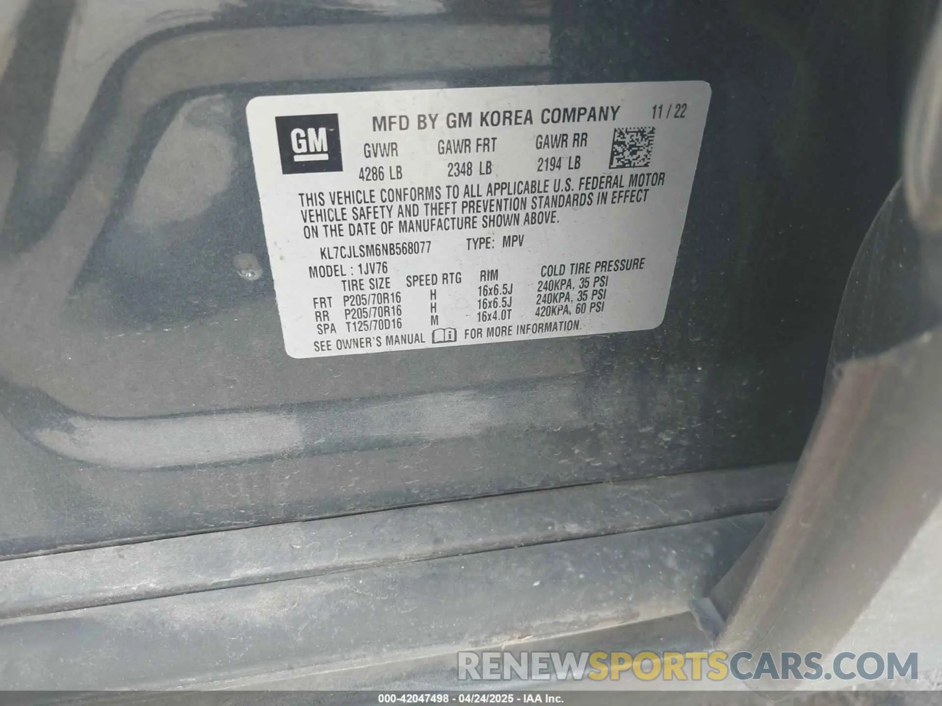 9 Photograph of a damaged car KL7CJLSM6NB568077 CHEVROLET TRAX 2022
