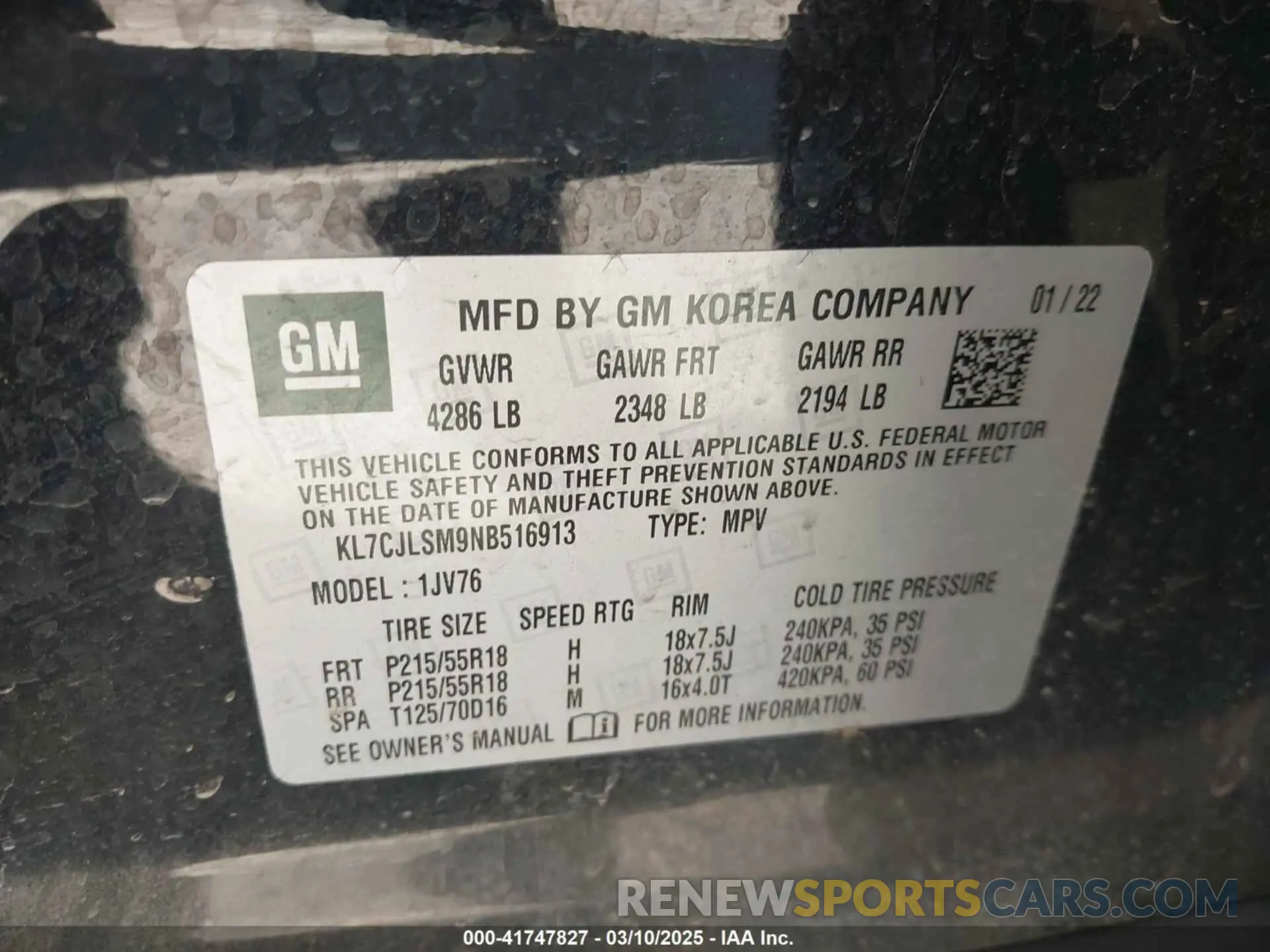 9 Photograph of a damaged car KL7CJLSM9NB516913 CHEVROLET TRAX 2022