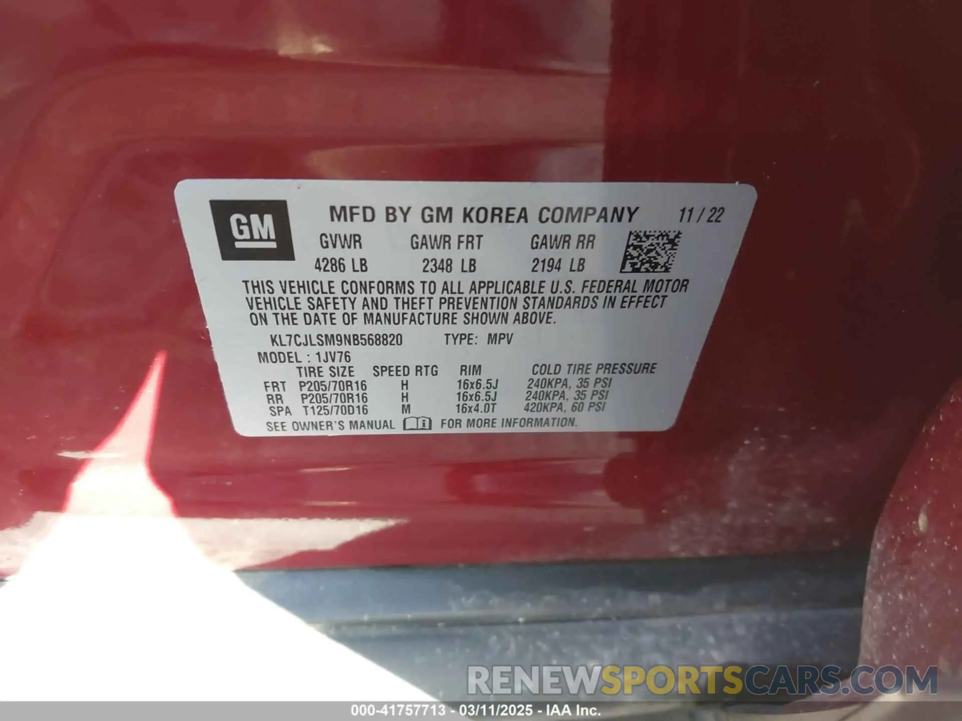9 Photograph of a damaged car KL7CJLSM9NB568820 CHEVROLET TRAX 2022