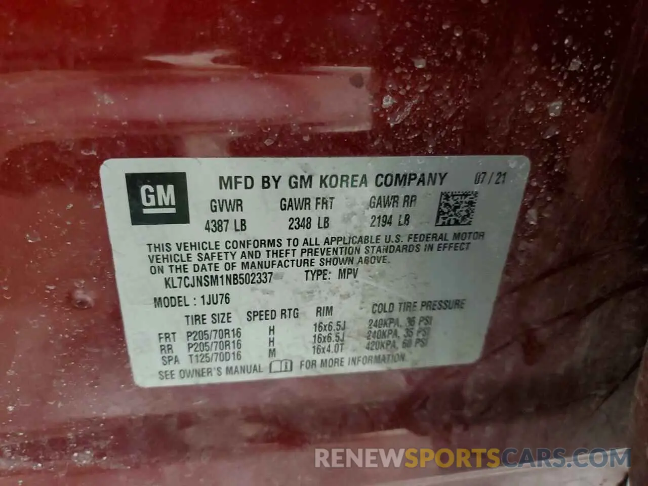14 Photograph of a damaged car KL7CJNSM1NB502337 CHEVROLET TRAX 2022