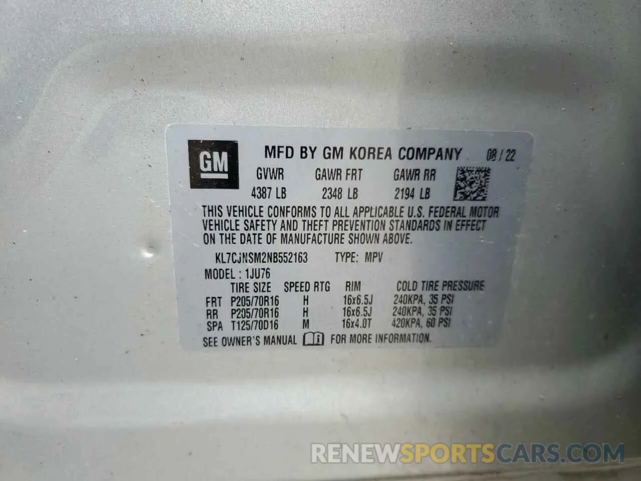 14 Photograph of a damaged car KL7CJNSM2NB552163 CHEVROLET TRAX 2022