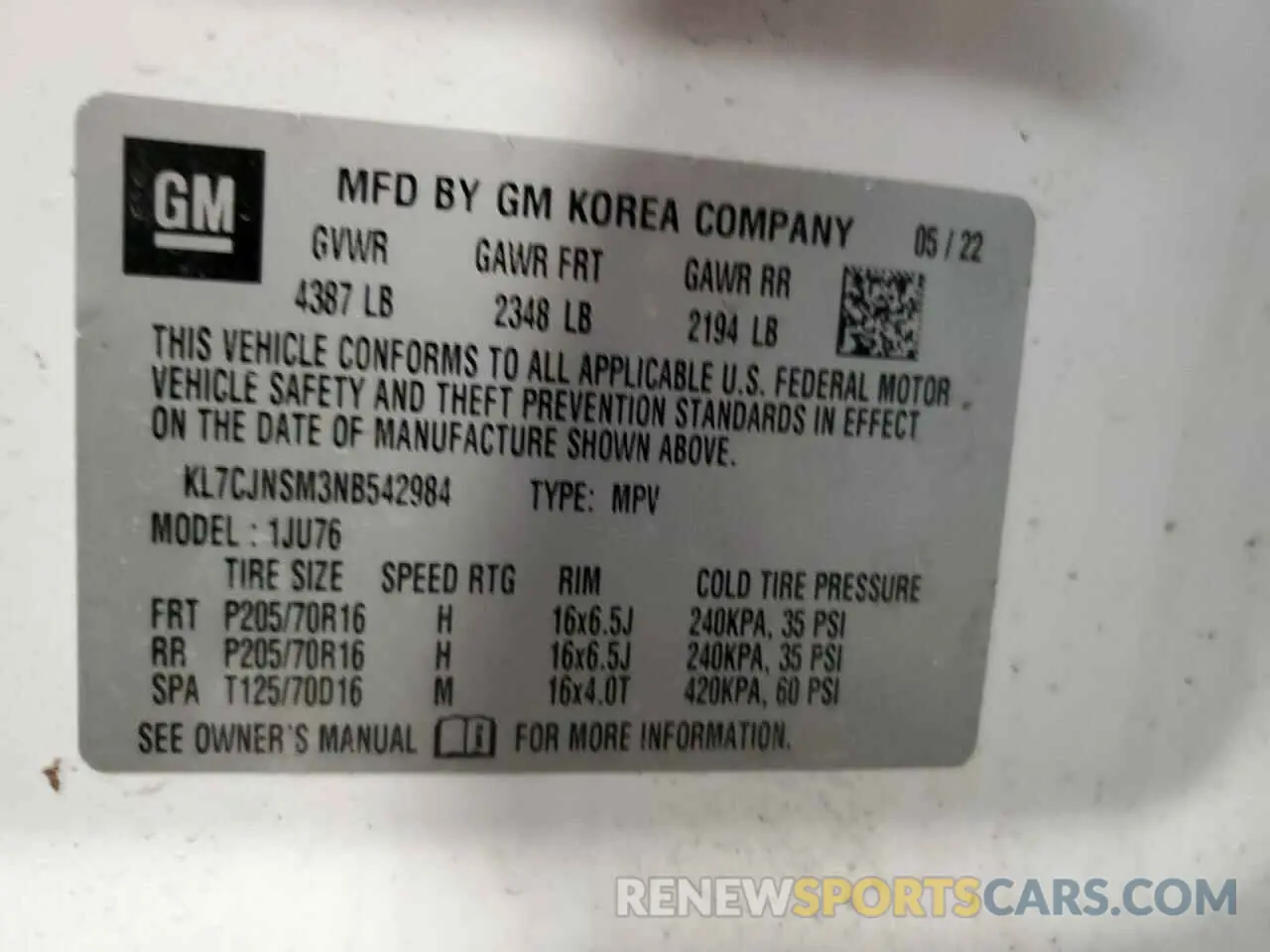 14 Photograph of a damaged car KL7CJNSM3NB542984 CHEVROLET TRAX 2022