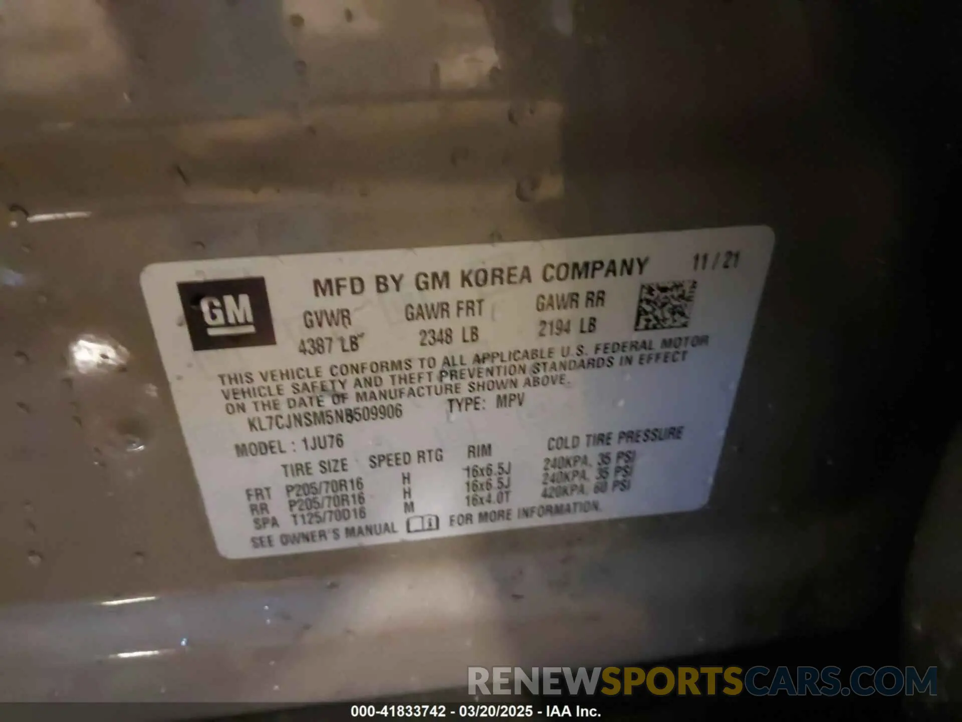 9 Photograph of a damaged car KL7CJNSM5NB509906 CHEVROLET TRAX 2022