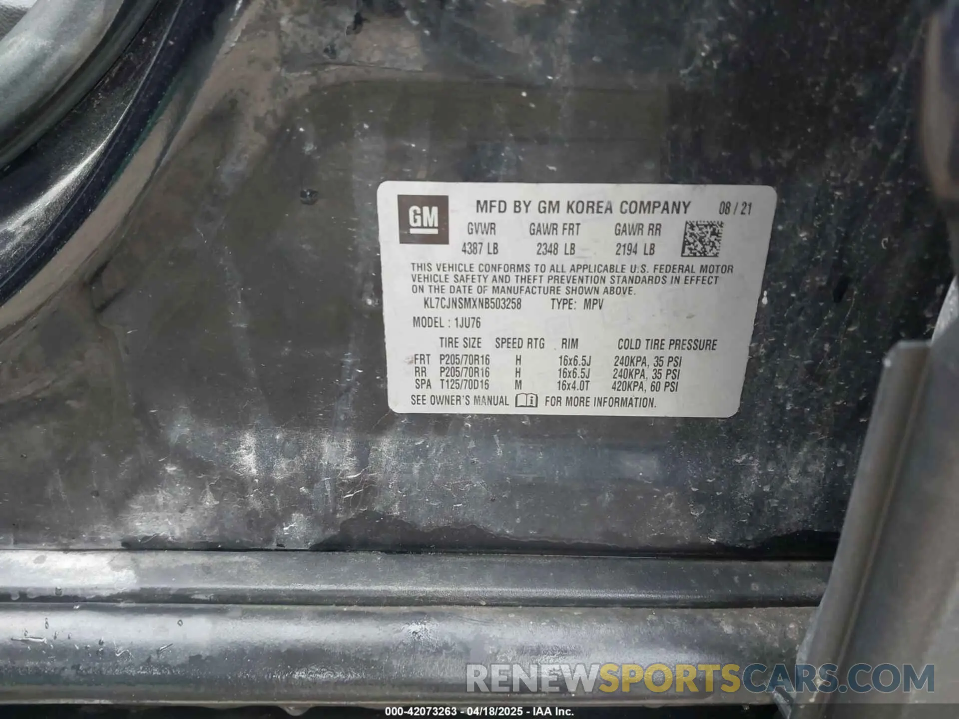 9 Photograph of a damaged car KL7CJNSMXNB503258 CHEVROLET TRAX 2022
