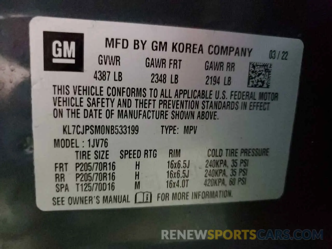 14 Photograph of a damaged car KL7CJPSM0NB533199 CHEVROLET TRAX 2022