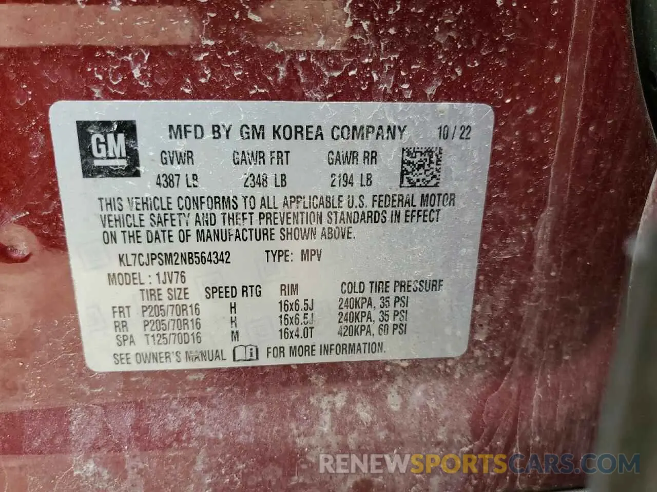 14 Photograph of a damaged car KL7CJPSM2NB564342 CHEVROLET TRAX 2022