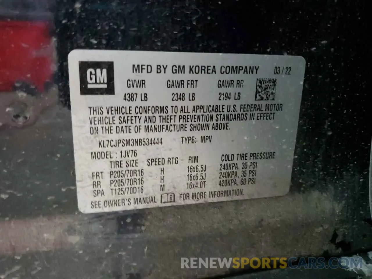 14 Photograph of a damaged car KL7CJPSM3NB534444 CHEVROLET TRAX 2022