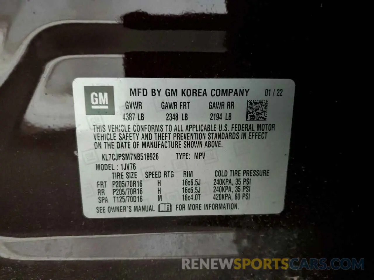 14 Photograph of a damaged car KL7CJPSM7NB518926 CHEVROLET TRAX 2022