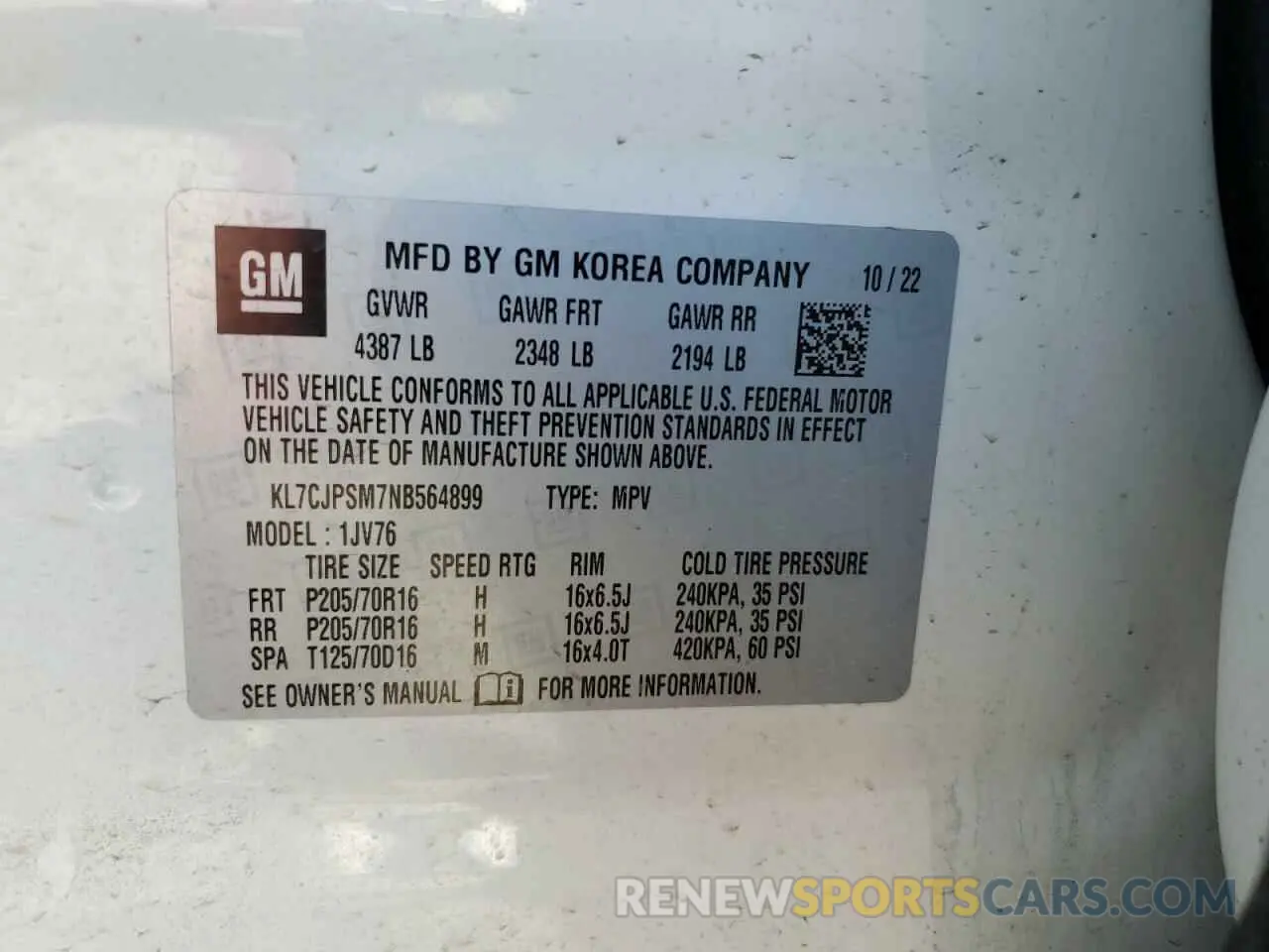 12 Photograph of a damaged car KL7CJPSM7NB564899 CHEVROLET TRAX 2022