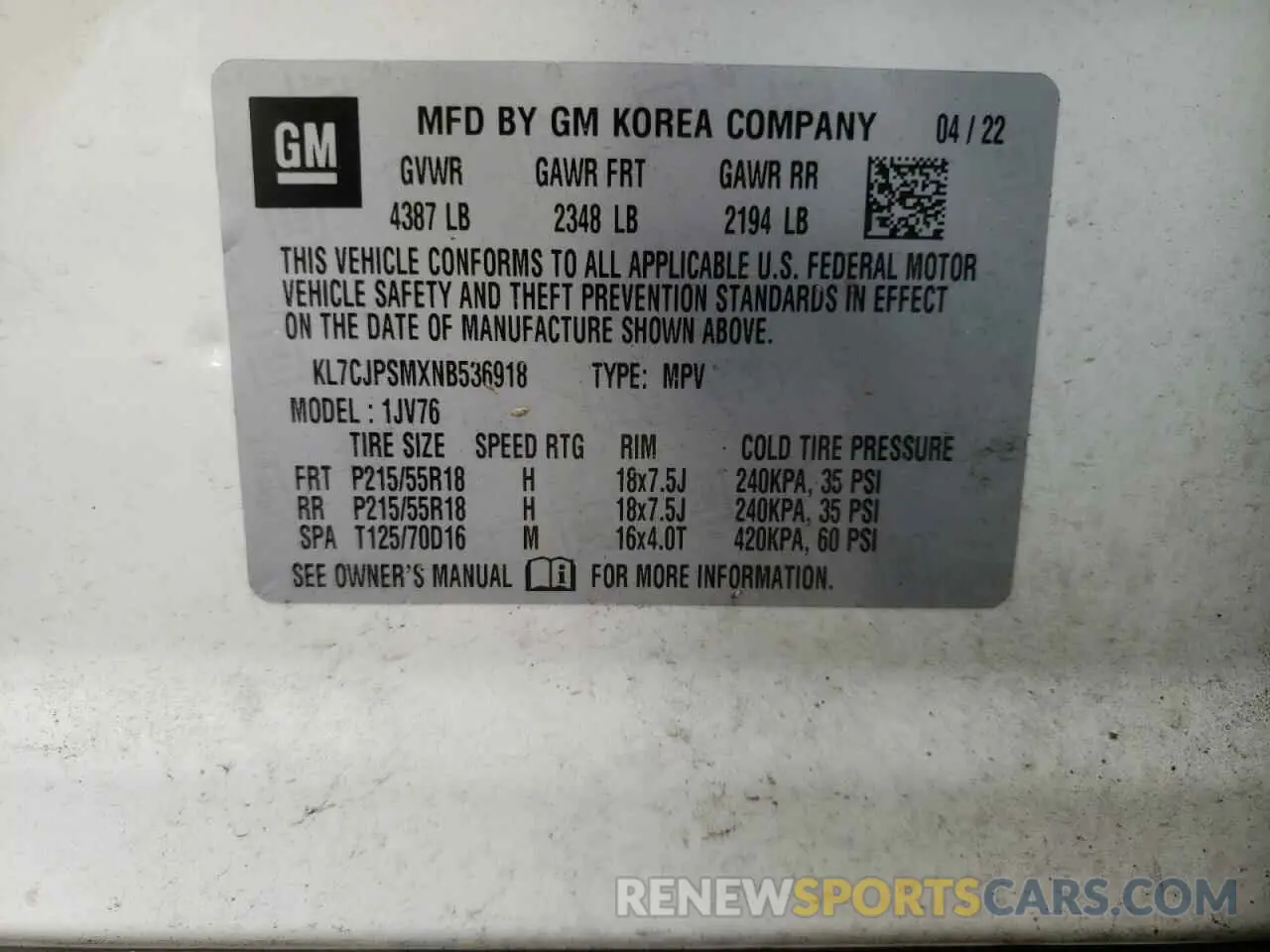 13 Photograph of a damaged car KL7CJPSMXNB536918 CHEVROLET TRAX 2022