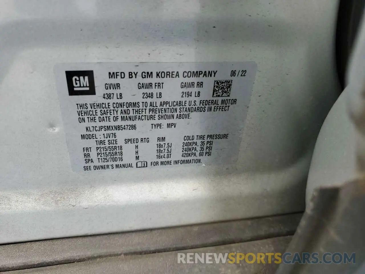 14 Photograph of a damaged car KL7CJPSMXNB547286 CHEVROLET TRAX 2022