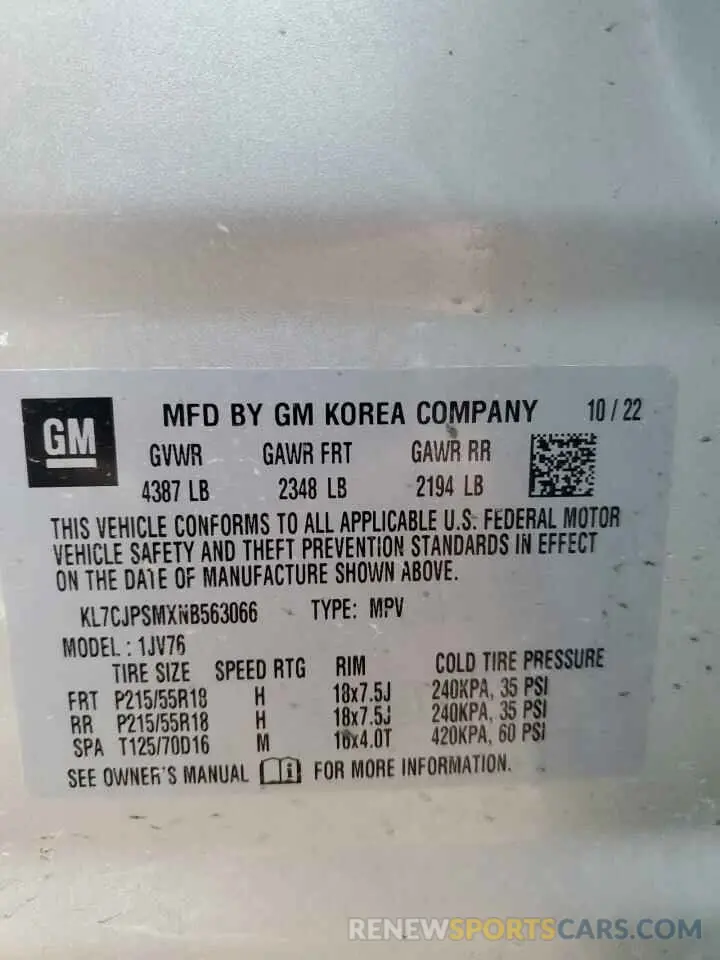 13 Photograph of a damaged car KL7CJPSMXNB563066 CHEVROLET TRAX 2022