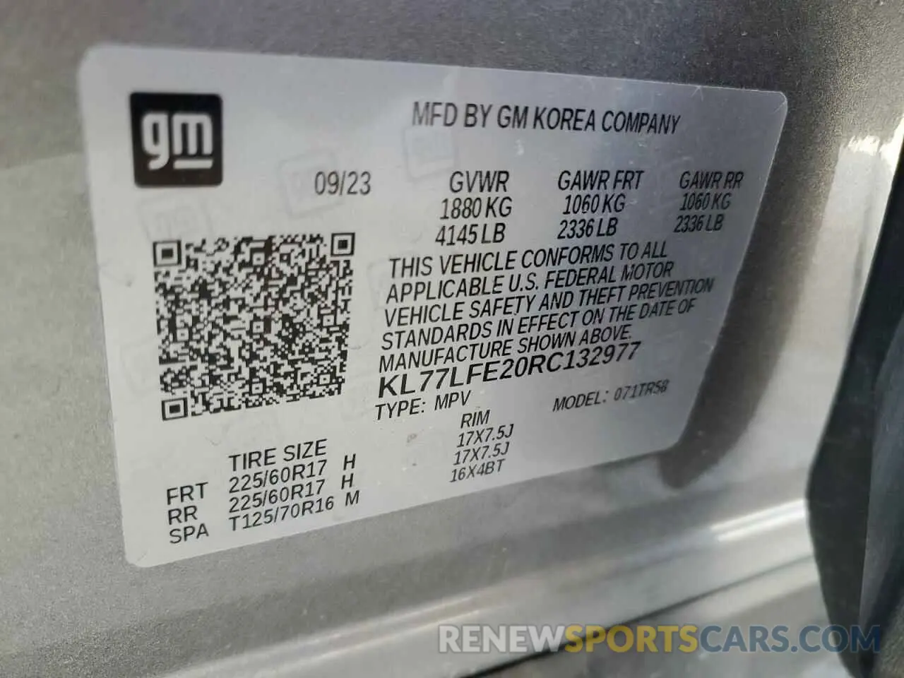 13 Photograph of a damaged car KL77LFE20RC132977 CHEVROLET TRAX 2024