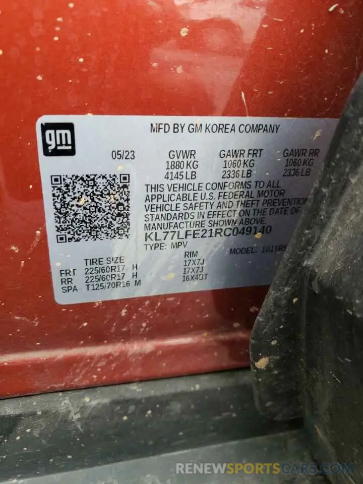 12 Photograph of a damaged car KL77LFE21RC049140 CHEVROLET TRAX 2024