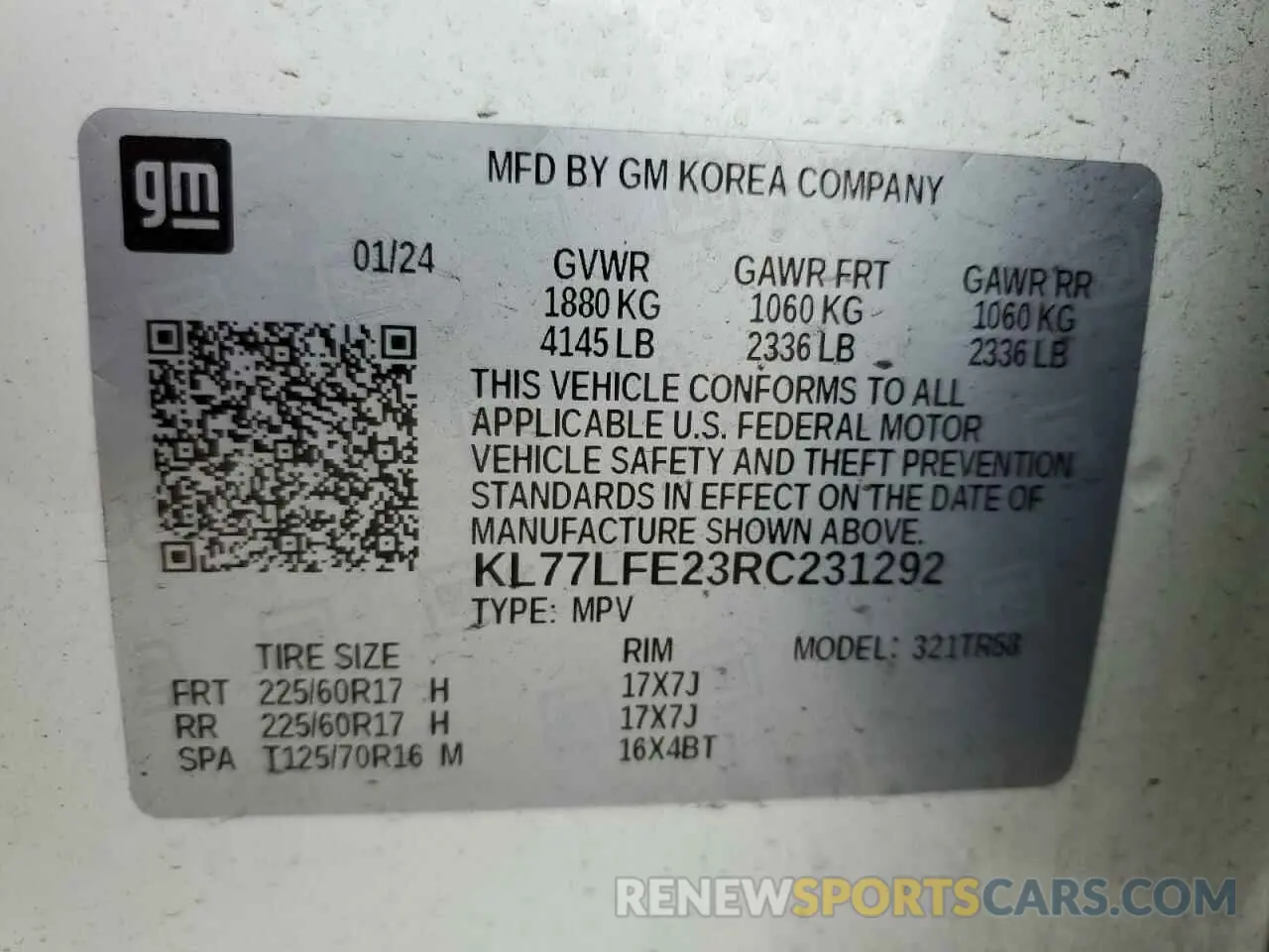 14 Photograph of a damaged car KL77LFE23RC231292 CHEVROLET TRAX 2024
