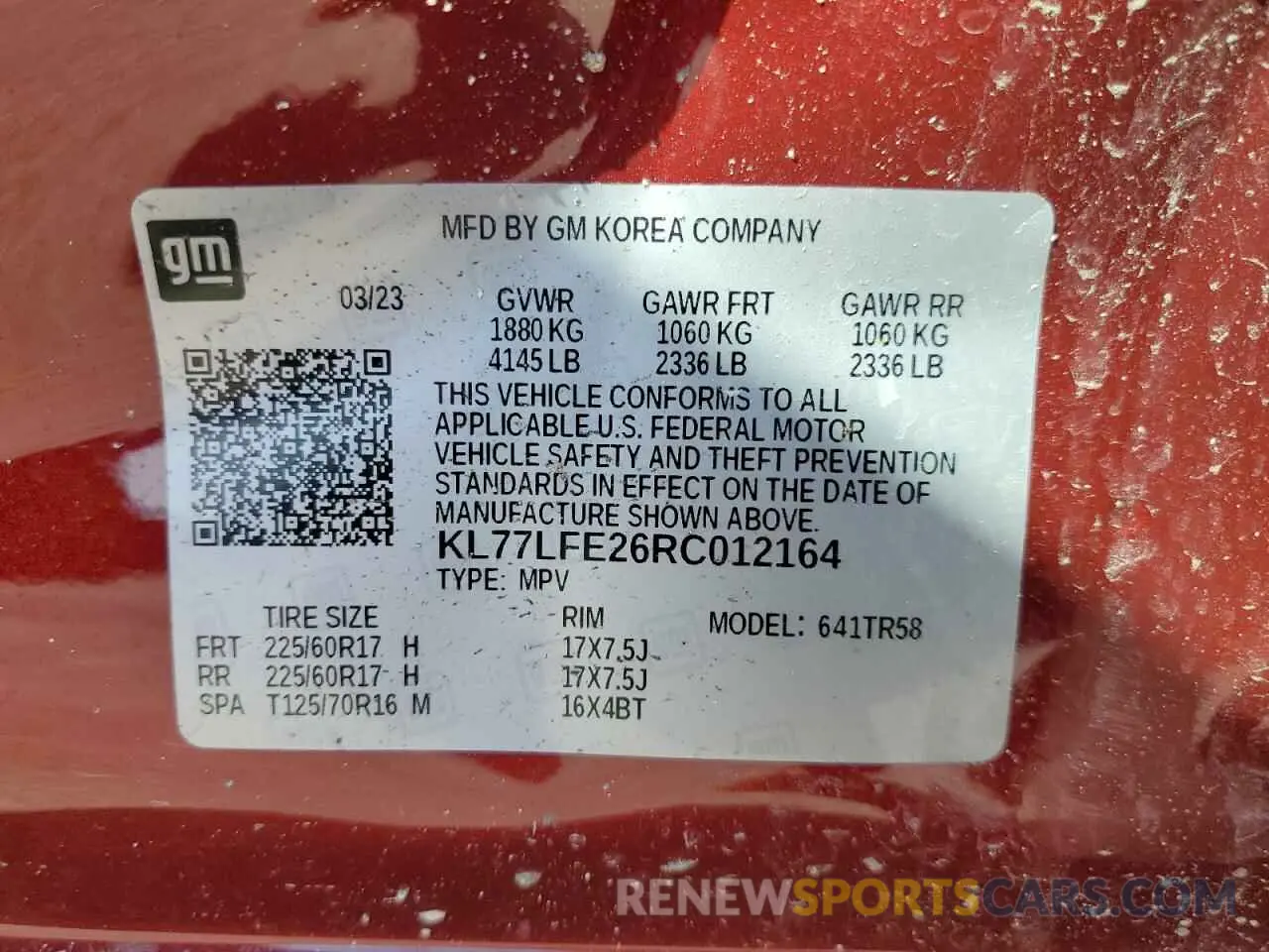13 Photograph of a damaged car KL77LFE26RC012164 CHEVROLET TRAX 2024