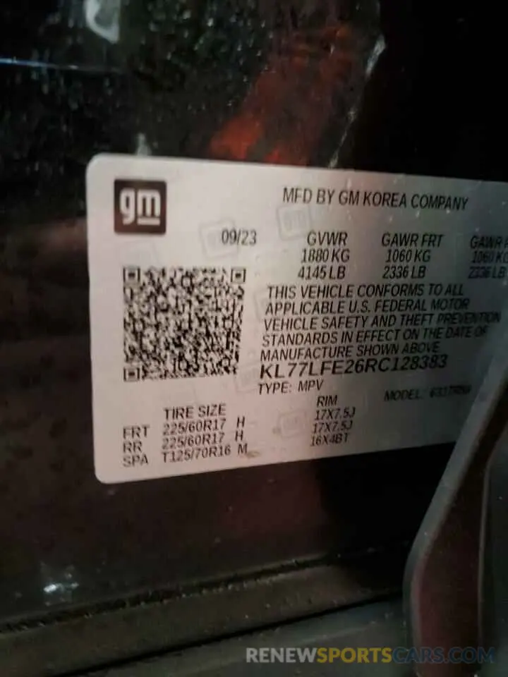 13 Photograph of a damaged car KL77LFE26RC128383 CHEVROLET TRAX 2024