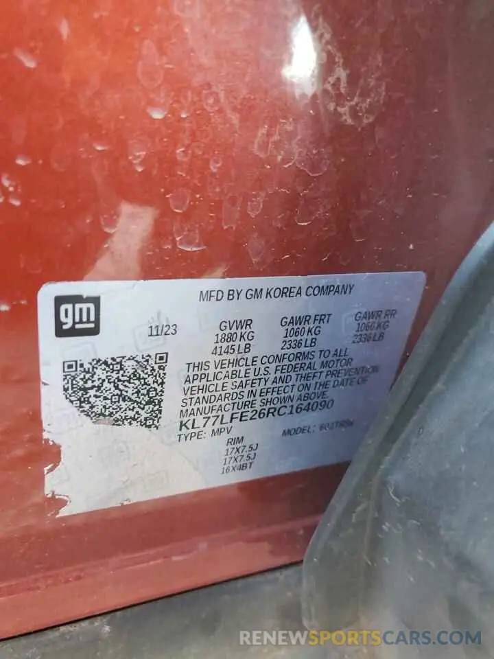 12 Photograph of a damaged car KL77LFE26RC164090 CHEVROLET TRAX 2024