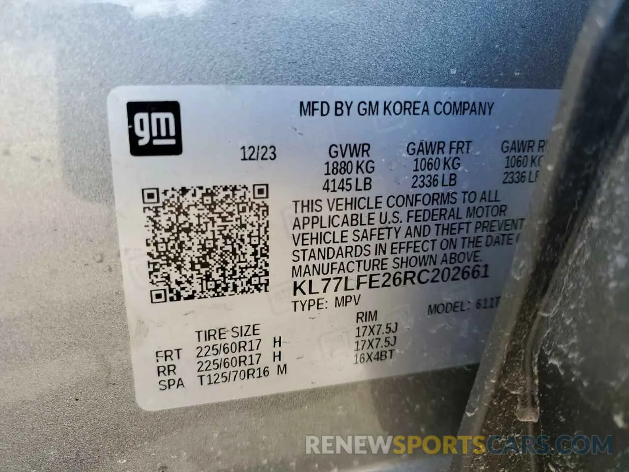 13 Photograph of a damaged car KL77LFE26RC202661 CHEVROLET TRAX 2024