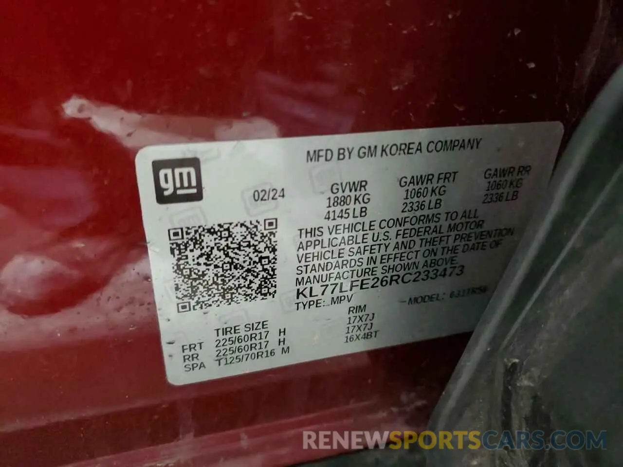 14 Photograph of a damaged car KL77LFE26RC233473 CHEVROLET TRAX 2024