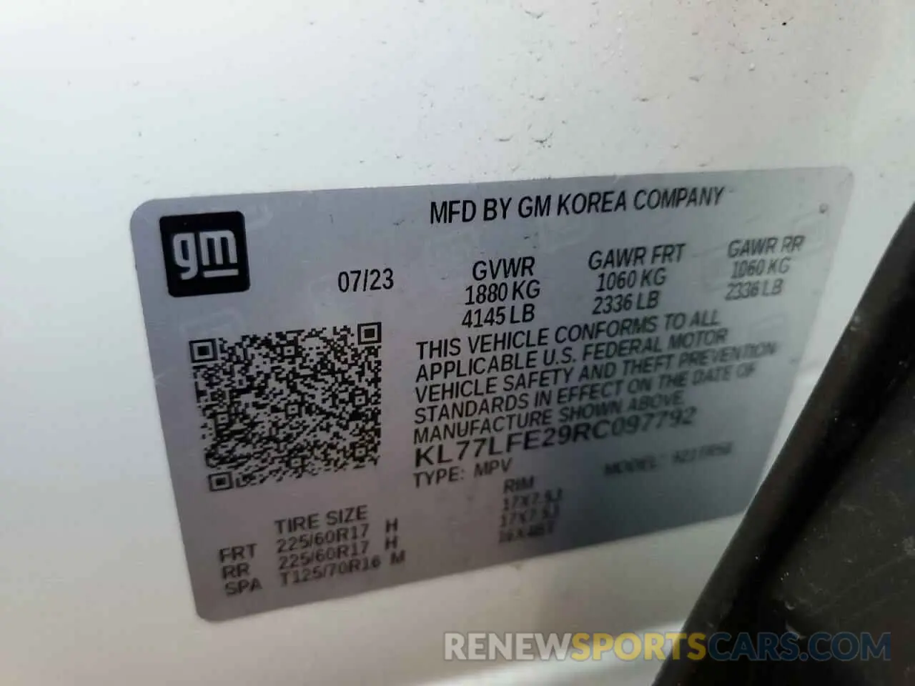 15 Photograph of a damaged car KL77LFE29RC097792 CHEVROLET TRAX 2024