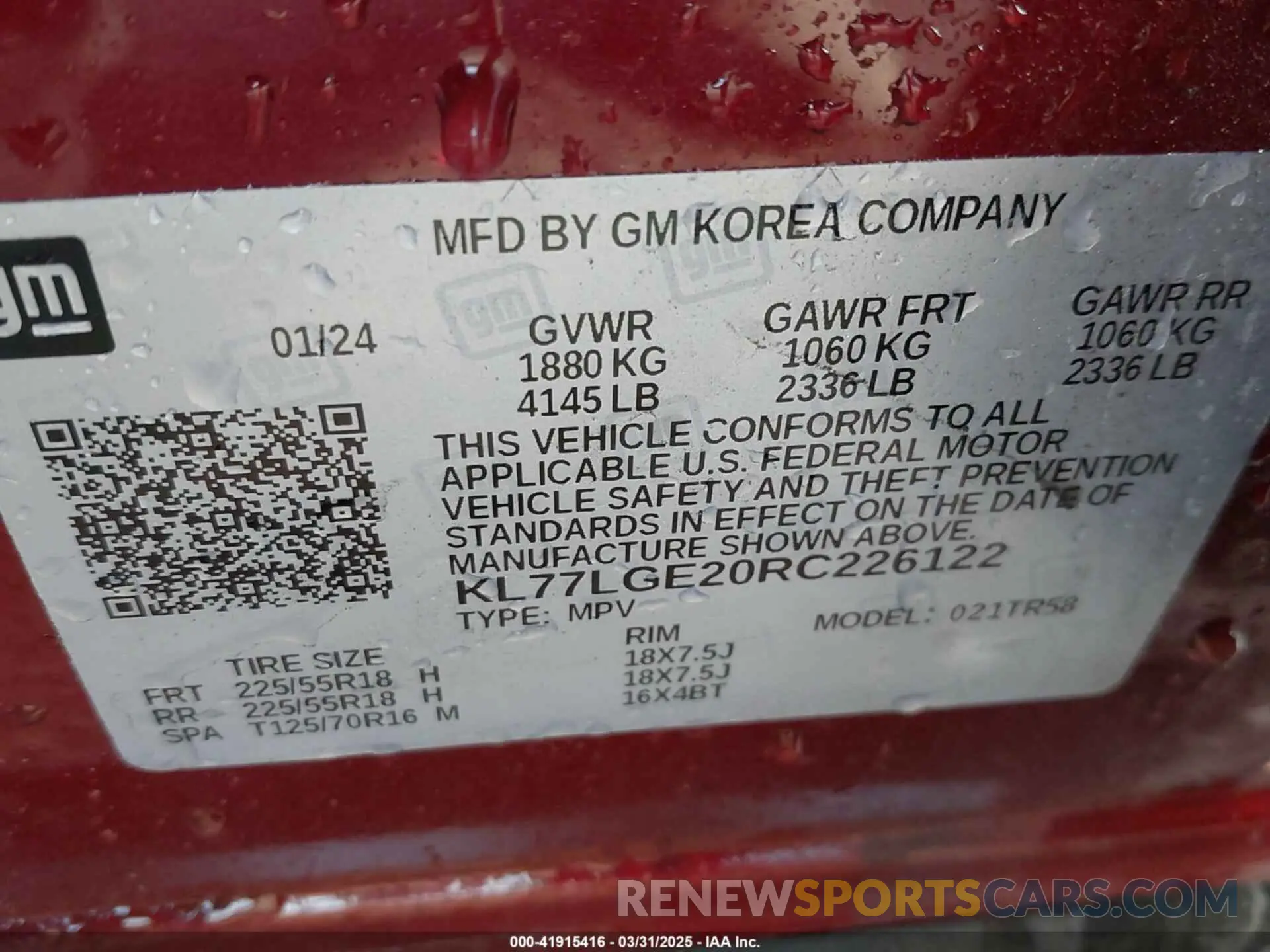 9 Photograph of a damaged car KL77LGE20RC226122 CHEVROLET TRAX 2024