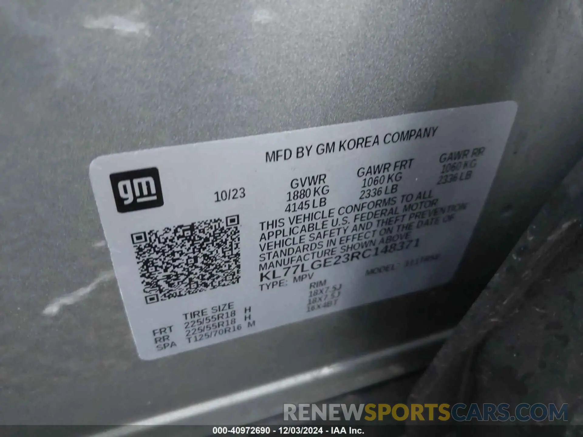 9 Photograph of a damaged car KL77LGE23RC148371 CHEVROLET TRAX 2024