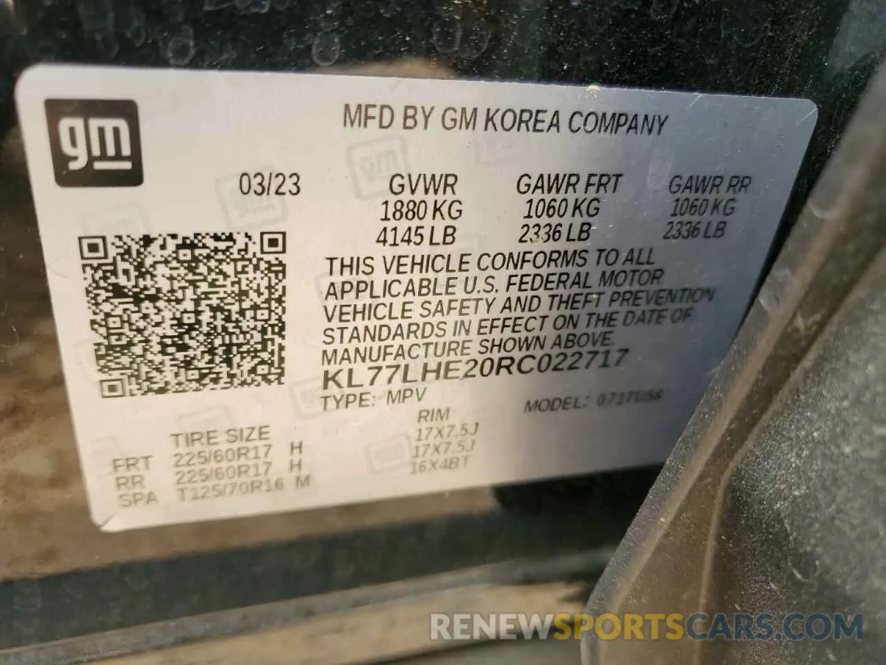 14 Photograph of a damaged car KL77LHE20RC022717 CHEVROLET TRAX 2024