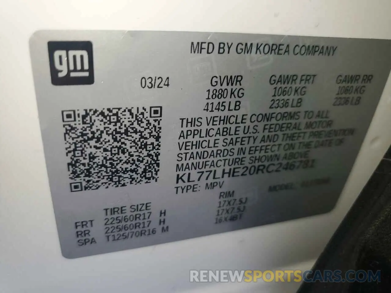 13 Photograph of a damaged car KL77LHE20RC246781 CHEVROLET TRAX 2024