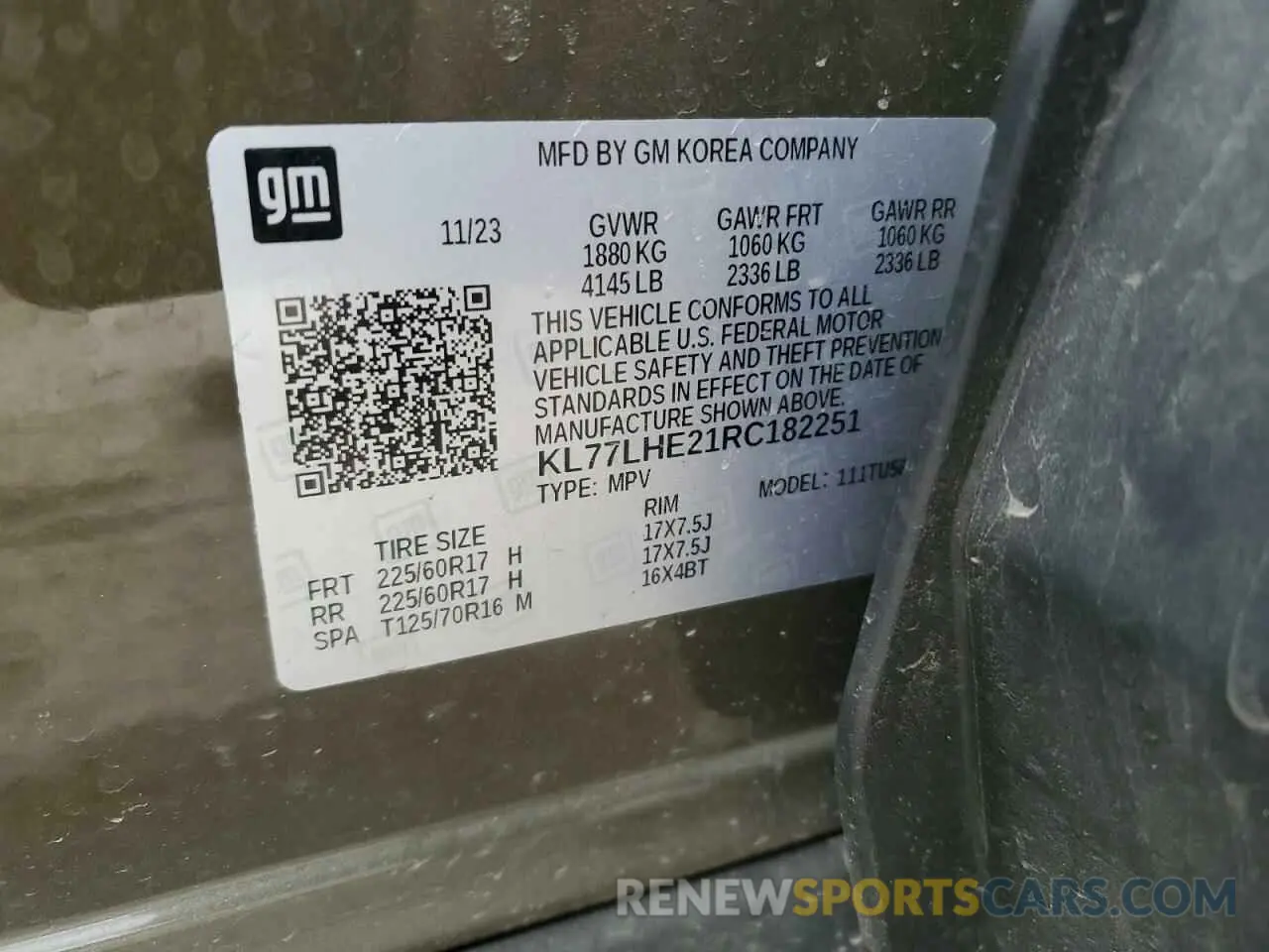 14 Photograph of a damaged car KL77LHE21RC182251 CHEVROLET TRAX 2024