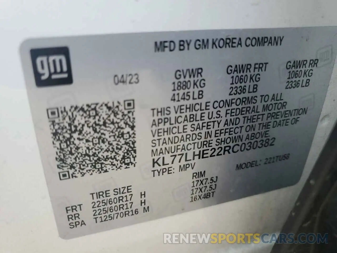 14 Photograph of a damaged car KL77LHE22RC030382 CHEVROLET TRAX 2024
