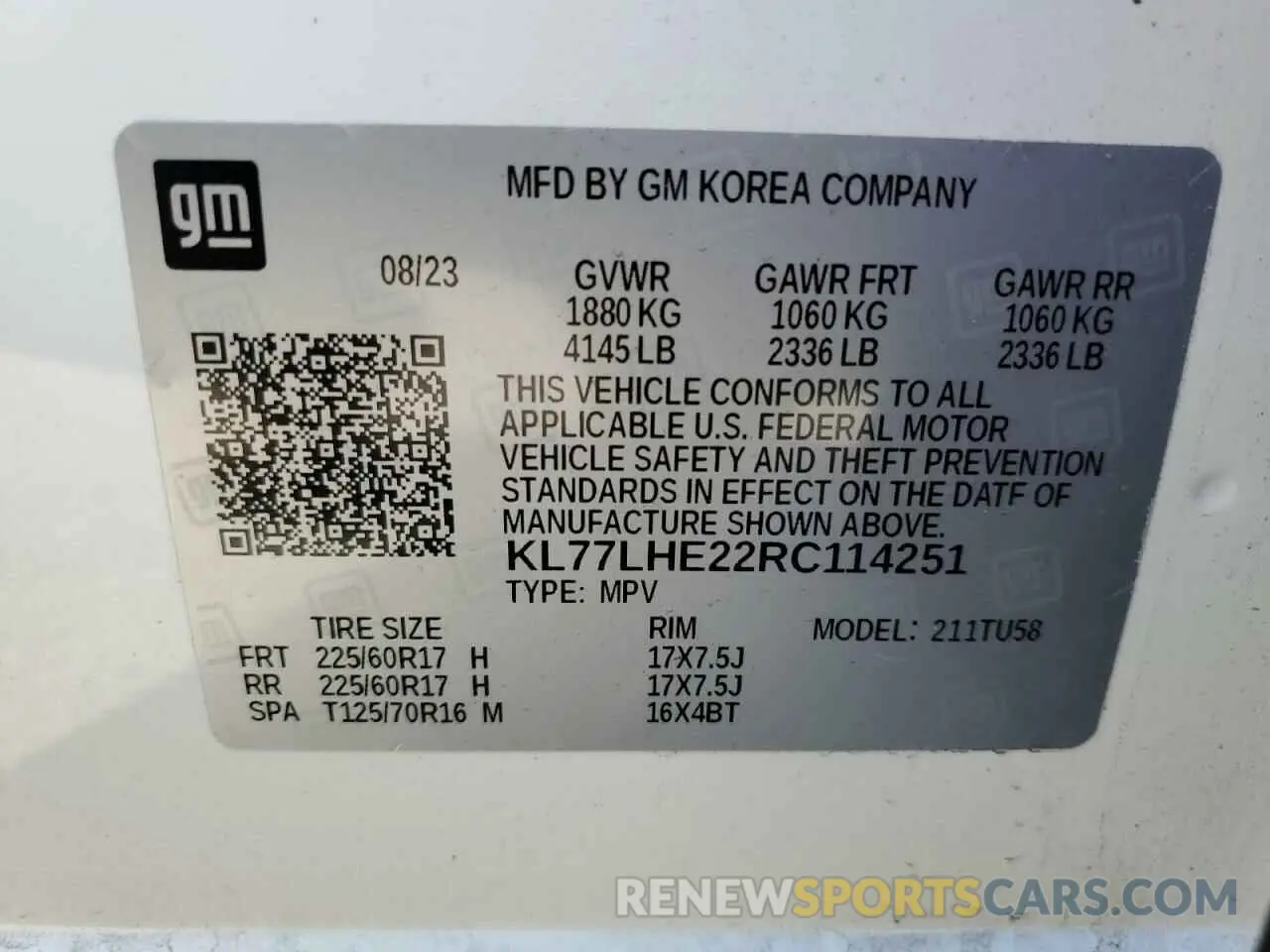 13 Photograph of a damaged car KL77LHE22RC114251 CHEVROLET TRAX 2024