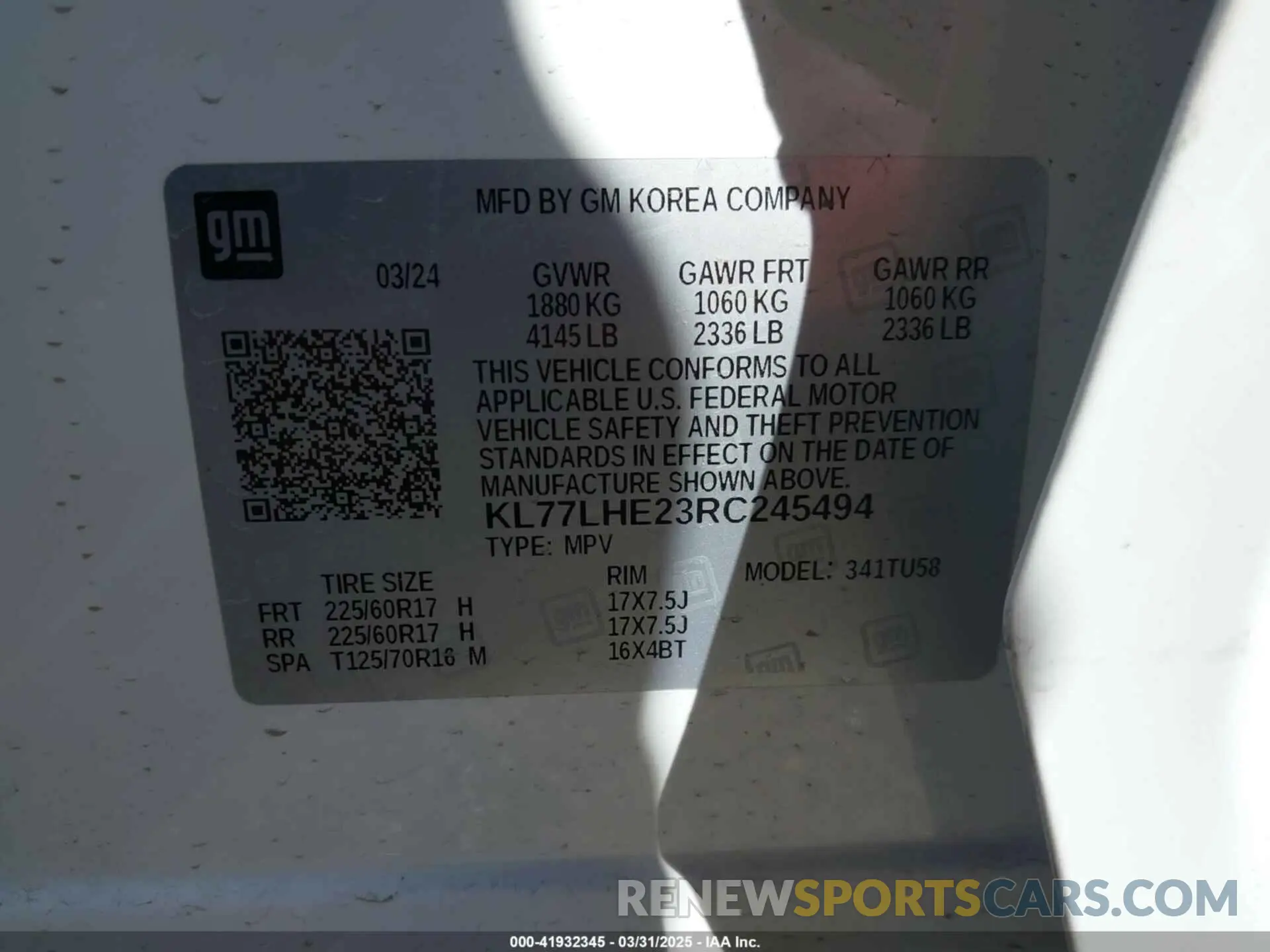 9 Photograph of a damaged car KL77LHE23RC245494 CHEVROLET TRAX 2024