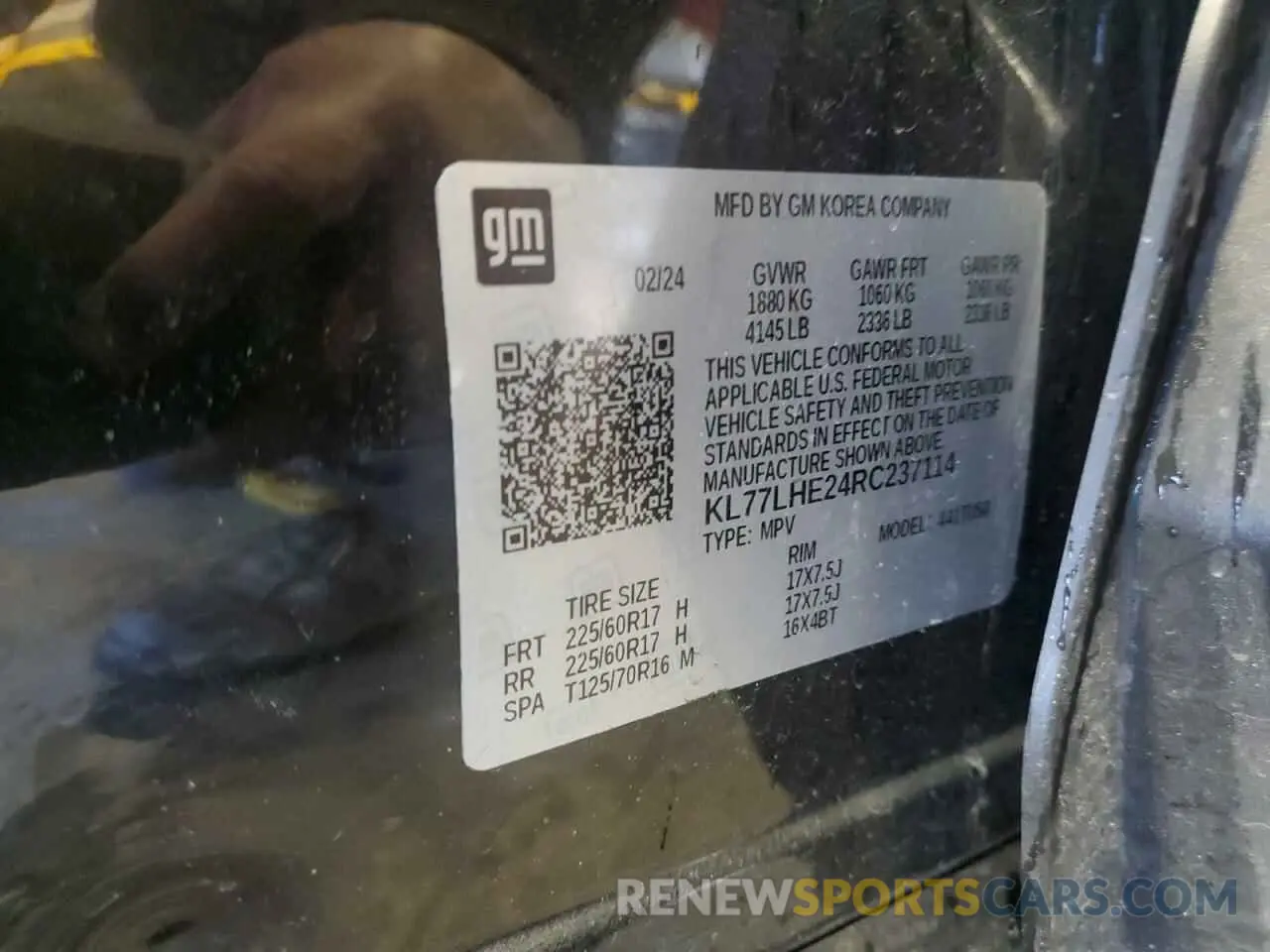 16 Photograph of a damaged car KL77LHE24RC237114 CHEVROLET TRAX 2024