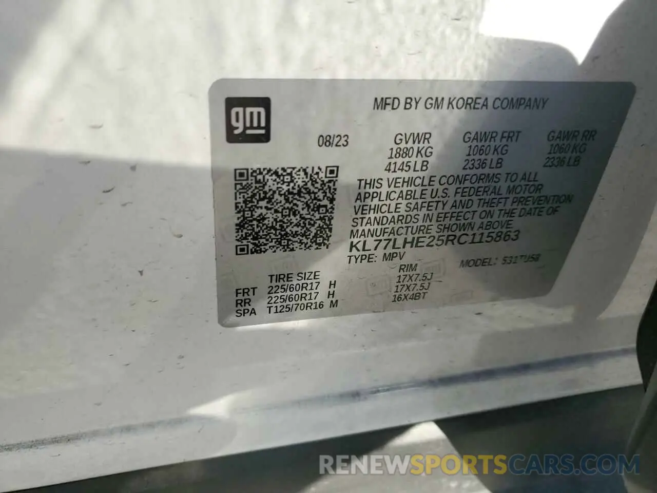 15 Photograph of a damaged car KL77LHE25RC115863 CHEVROLET TRAX 2024