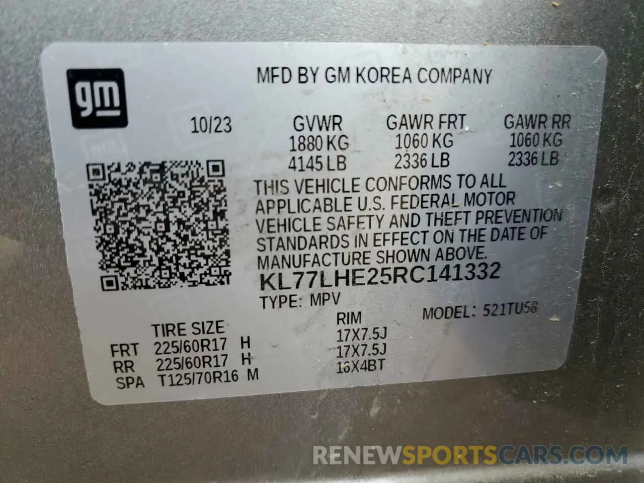 13 Photograph of a damaged car KL77LHE25RC141332 CHEVROLET TRAX 2024