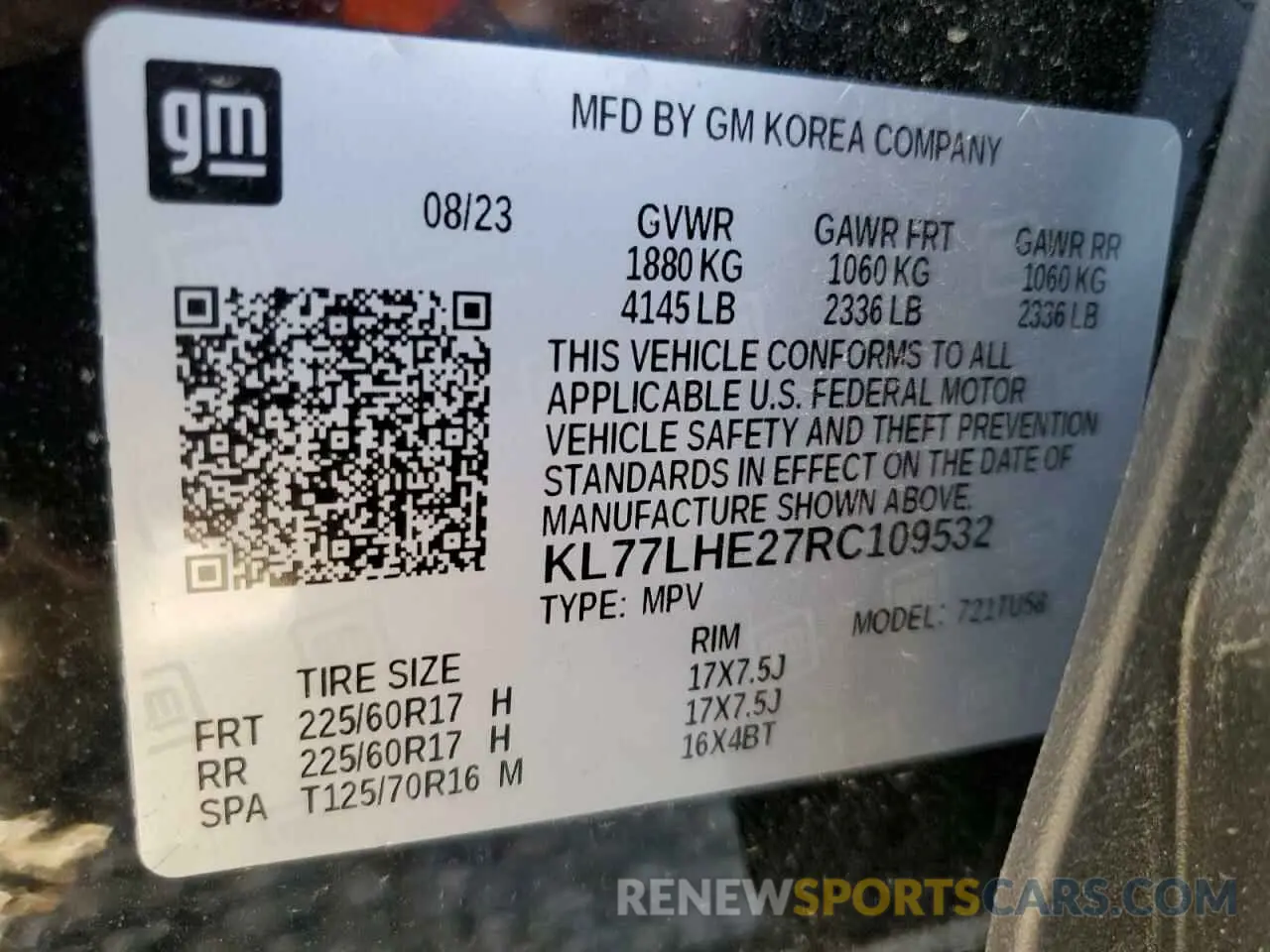 13 Photograph of a damaged car KL77LHE27RC109532 CHEVROLET TRAX 2024