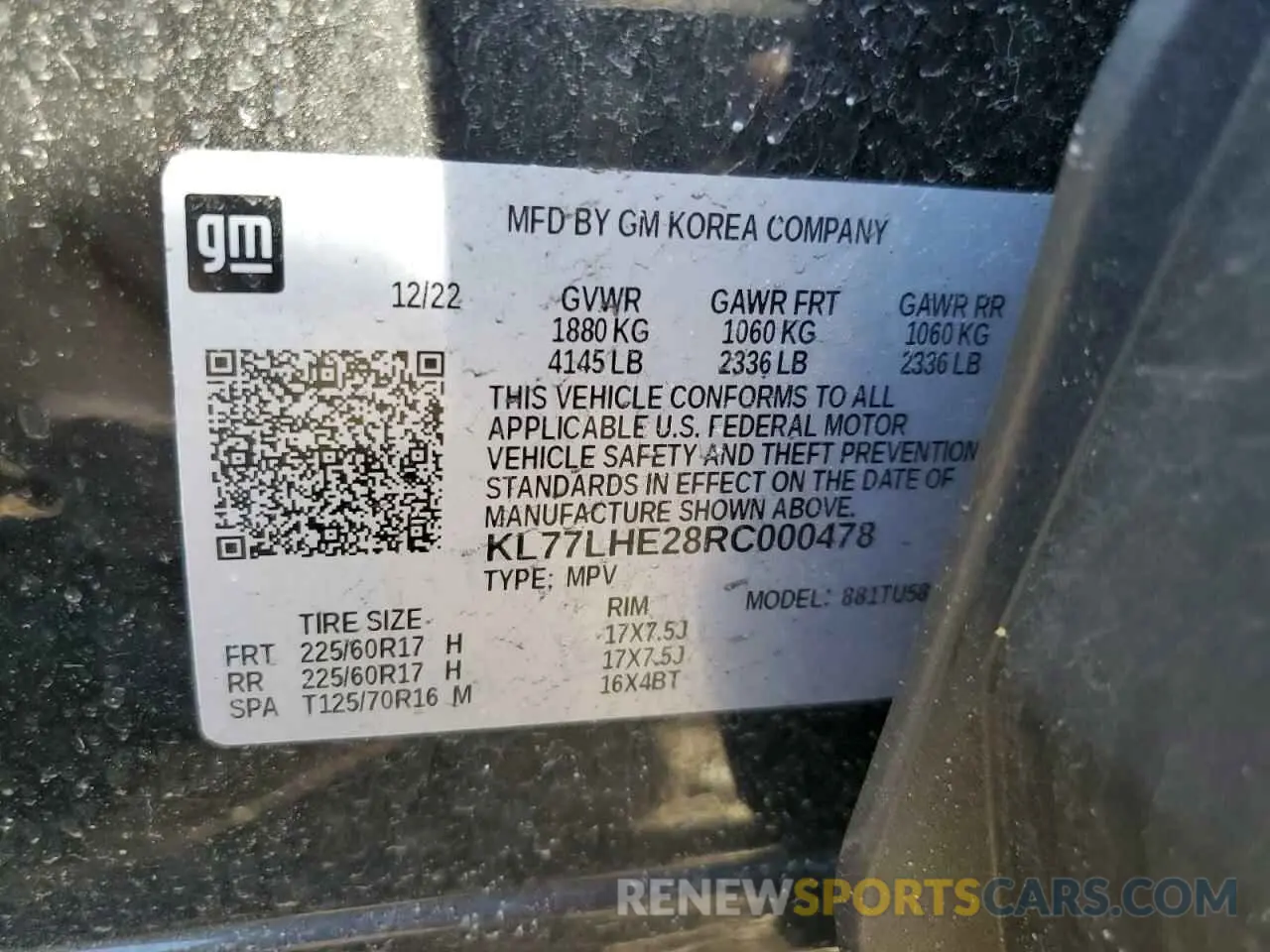 15 Photograph of a damaged car KL77LHE28RC000478 CHEVROLET TRAX 2024
