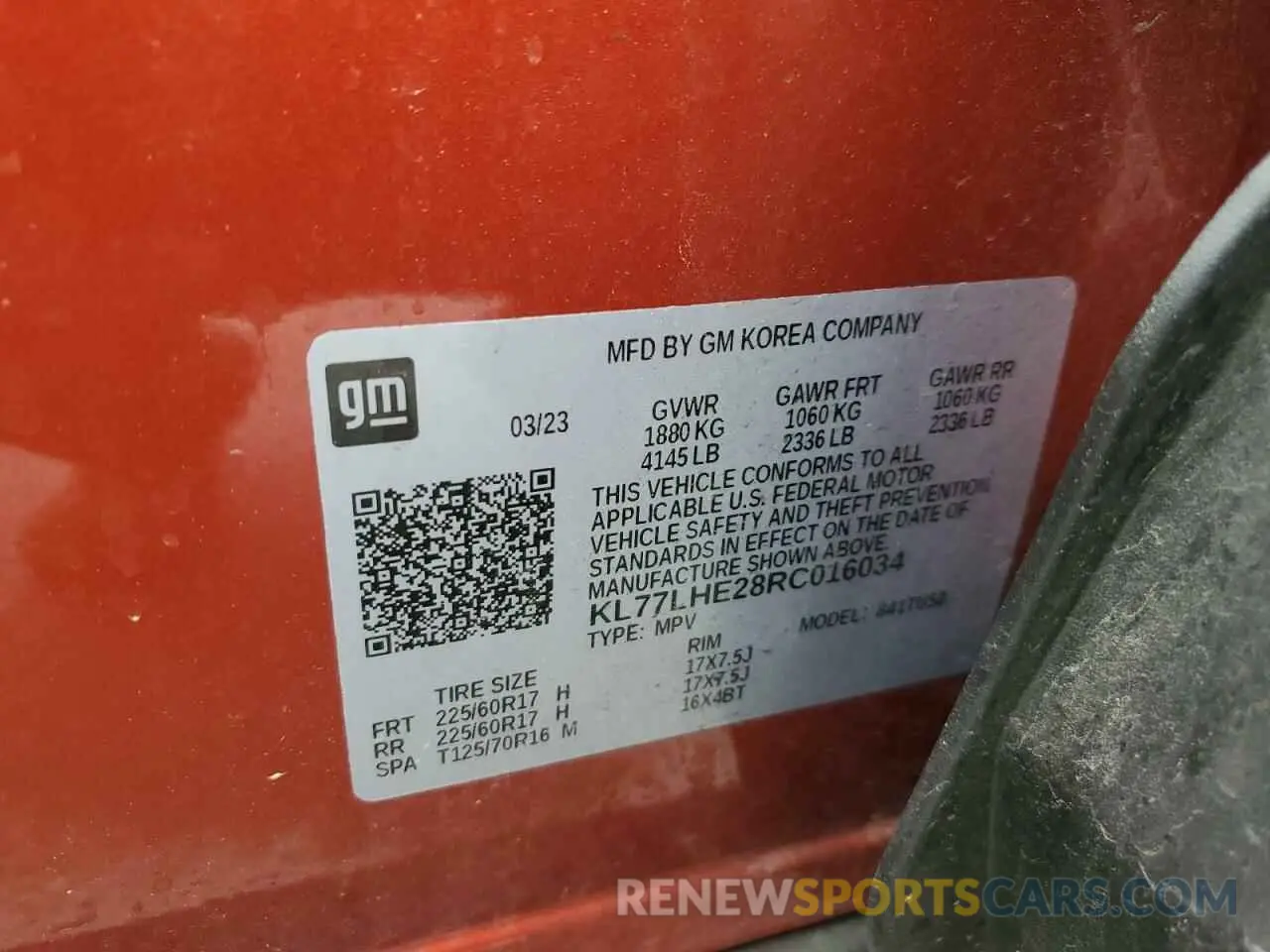 13 Photograph of a damaged car KL77LHE28RC016034 CHEVROLET TRAX 2024