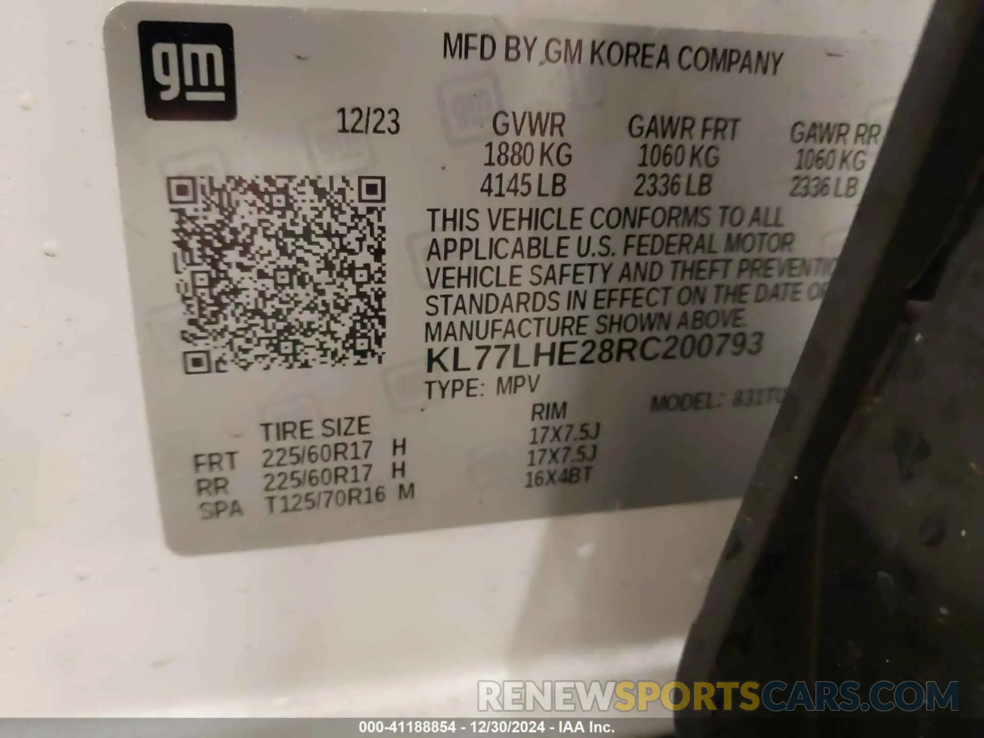 9 Photograph of a damaged car KL77LHE28RC200793 CHEVROLET TRAX 2024