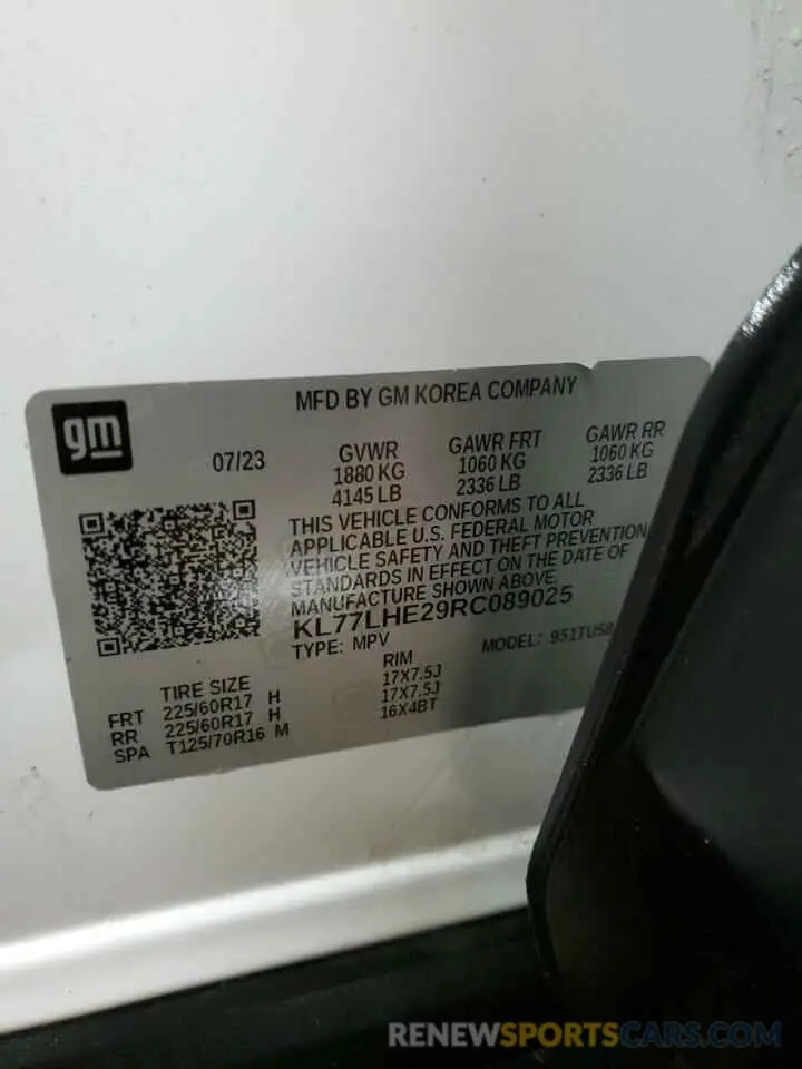 13 Photograph of a damaged car KL77LHE29RC089025 CHEVROLET TRAX 2024