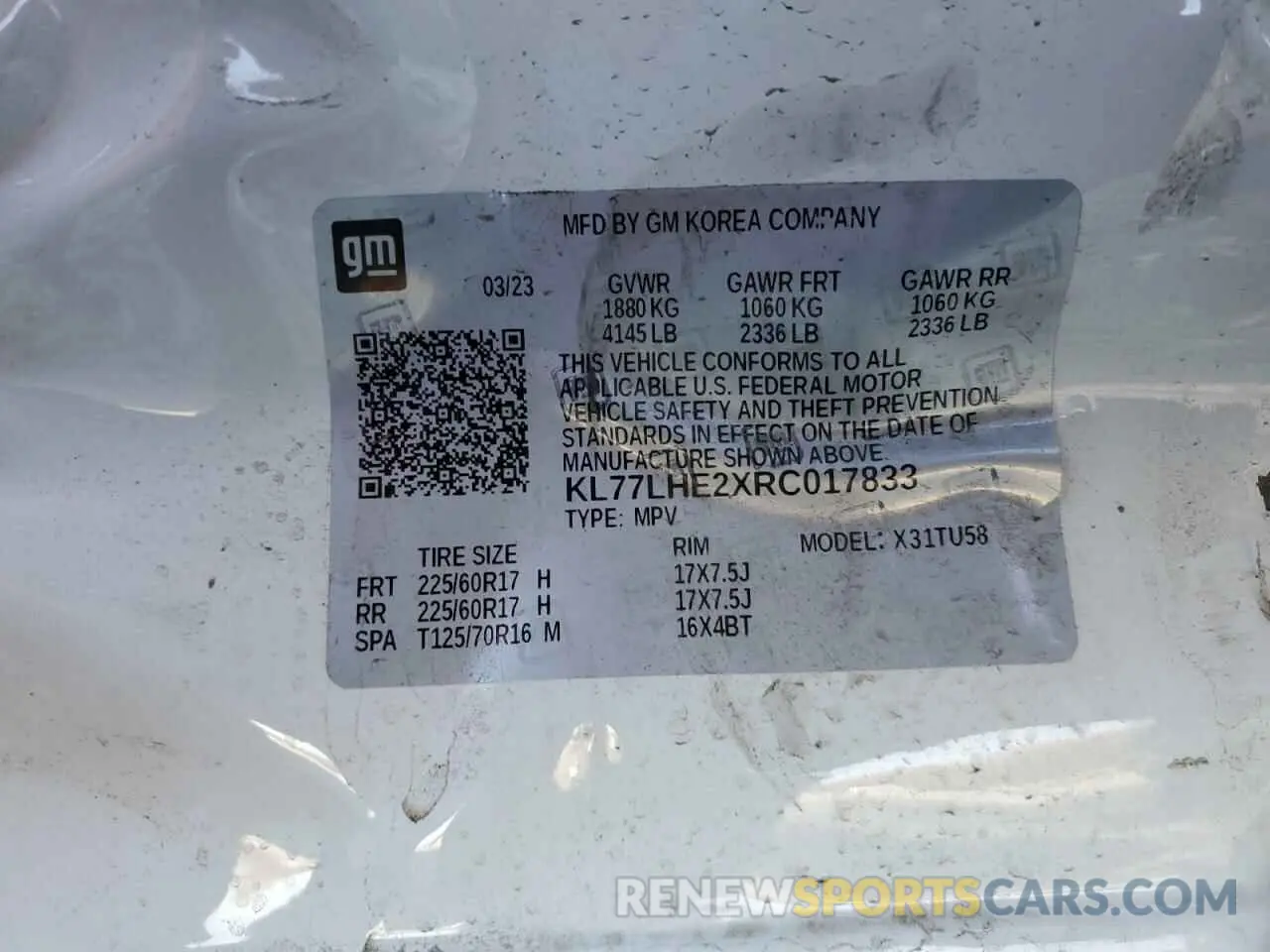 14 Photograph of a damaged car KL77LHE2XRC017833 CHEVROLET TRAX 2024